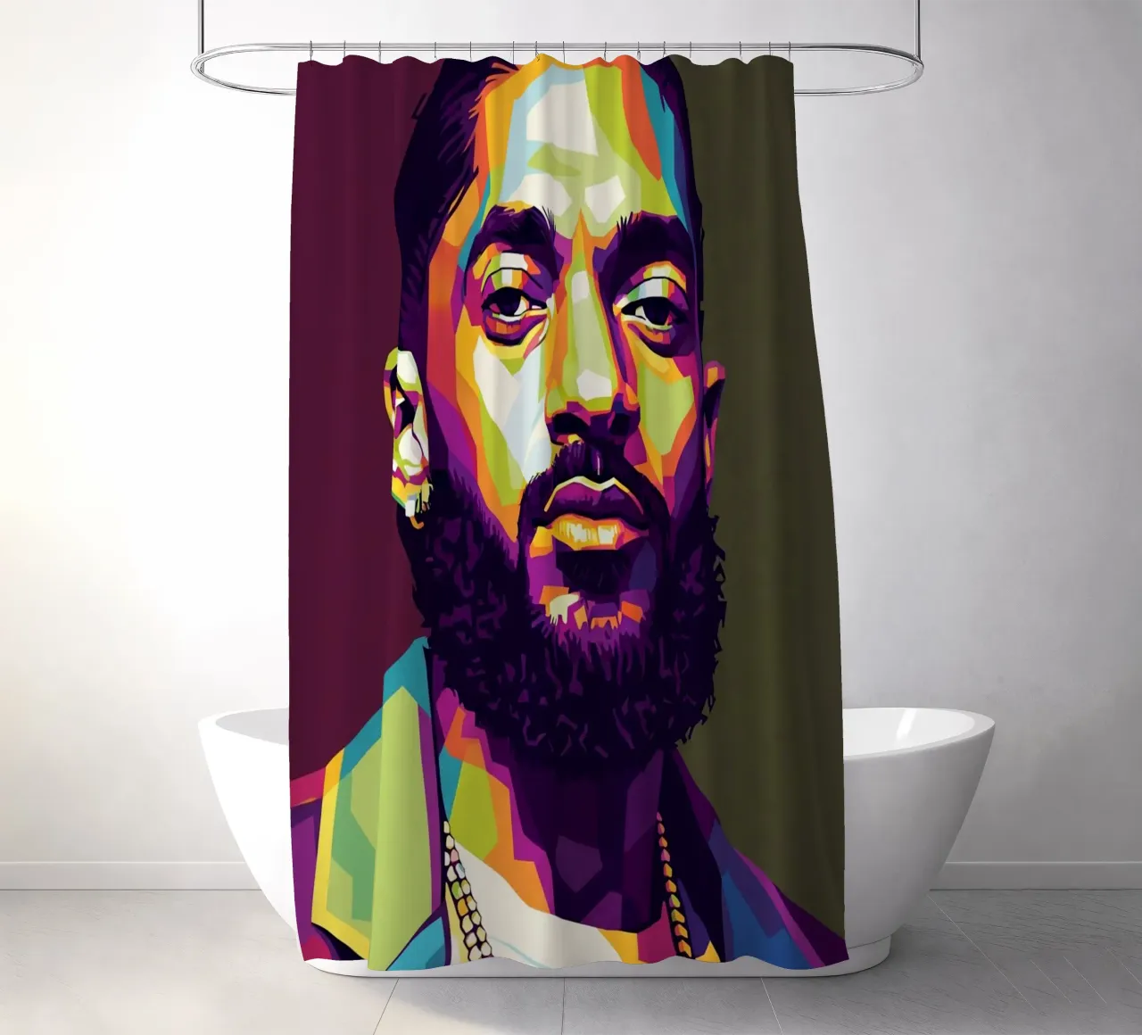 Nipsey Hussle Pop Art Porträt #2 Duschvorhang von Hantamrata
