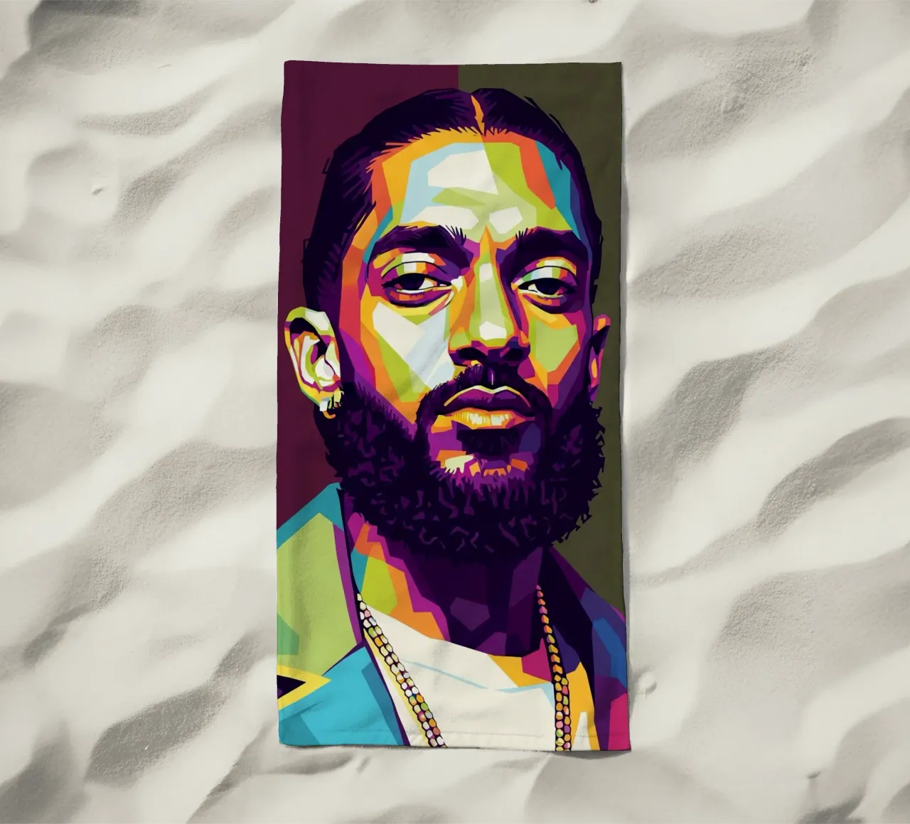 Ritratto pop art di Nipsey Hussle #2 telo mare da Hantamrata