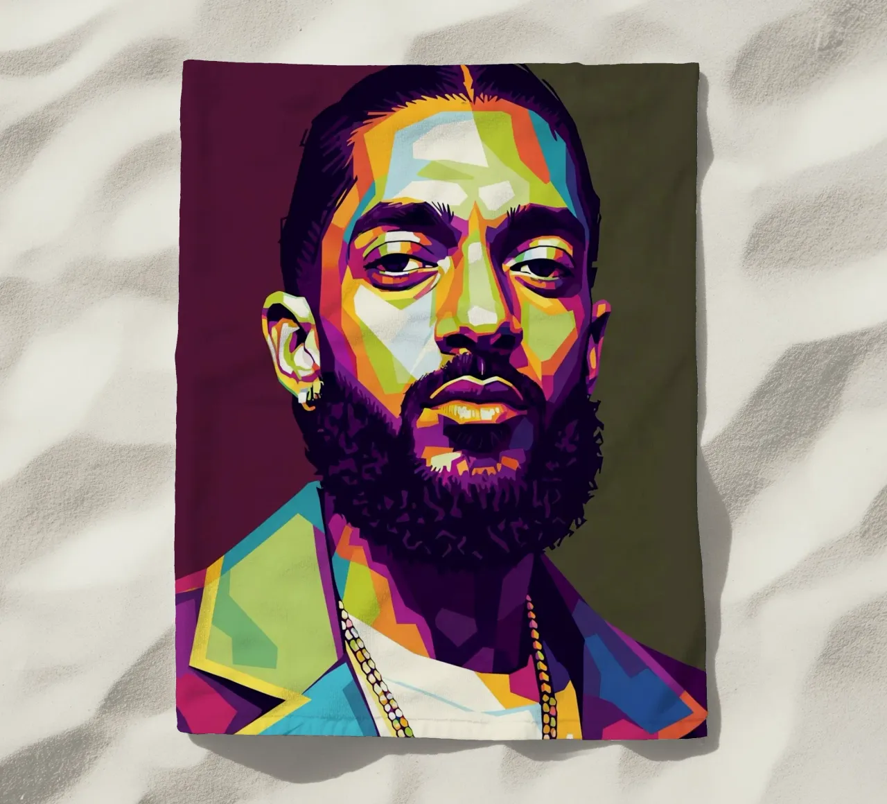 Ritratto pop art di Nipsey Hussle #2 telo mare da Hantamrata