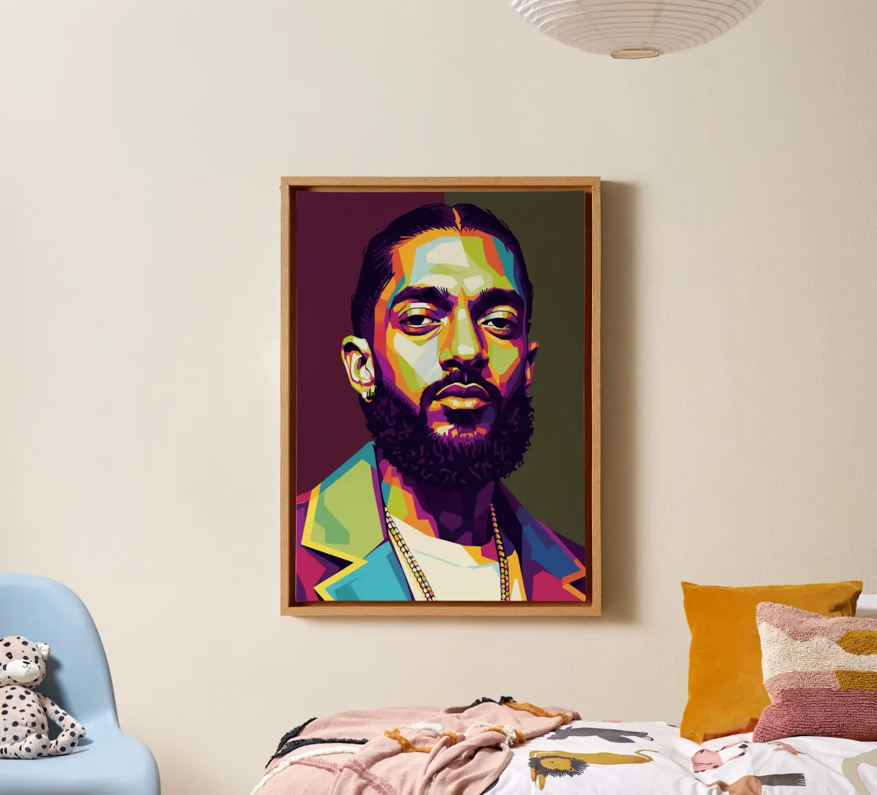 Nipsey Hussle Pop Art Porträt #2 Leinwand mit Schattenfugenrahmen von Hantamrata