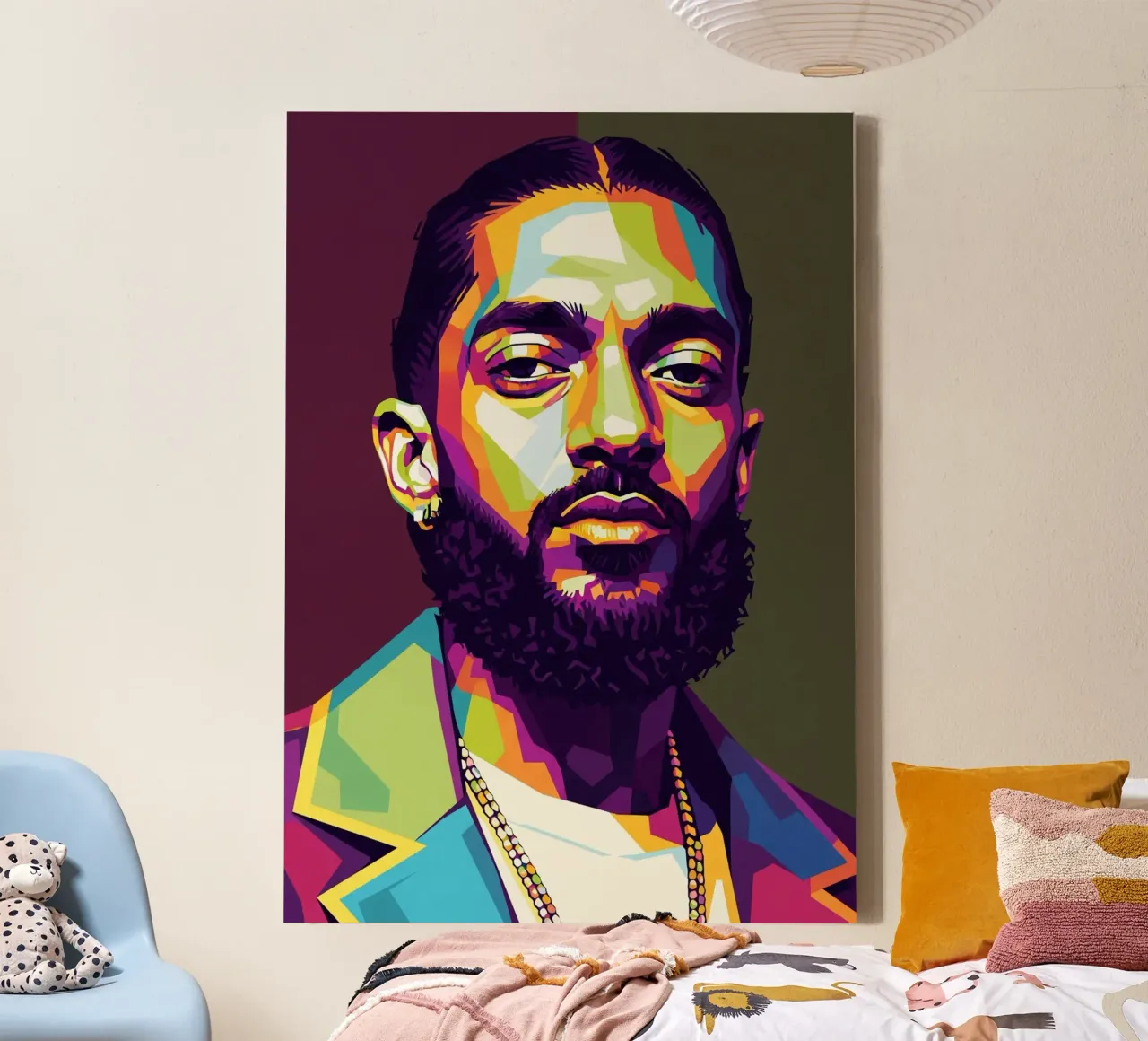 Nipsey Hussle Pop Art Porträt #2 Leinwand mit Schattenfugenrahmen von Hantamrata