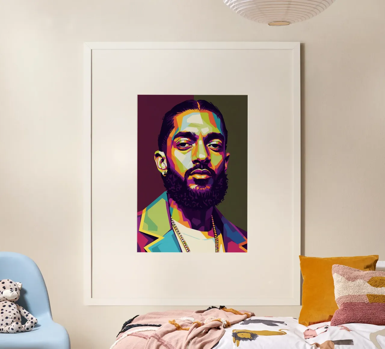 Ritratto pop art di Nipsey Hussle #2 poster con telaio in plastica da Hantamrata