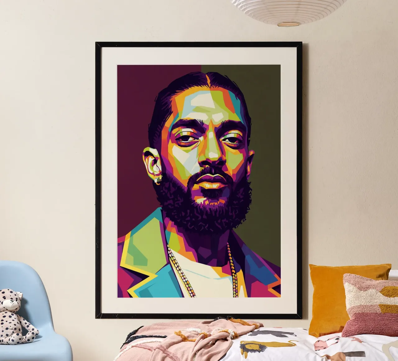 Ritratto pop art di Nipsey Hussle #2 poster con telaio in plastica da Hantamrata