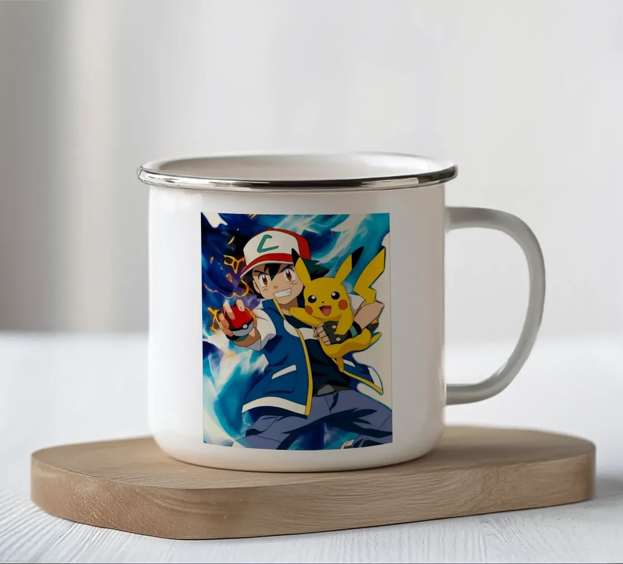 Ash and Pikachu Pokemon tazza in smalto da Dumery Art