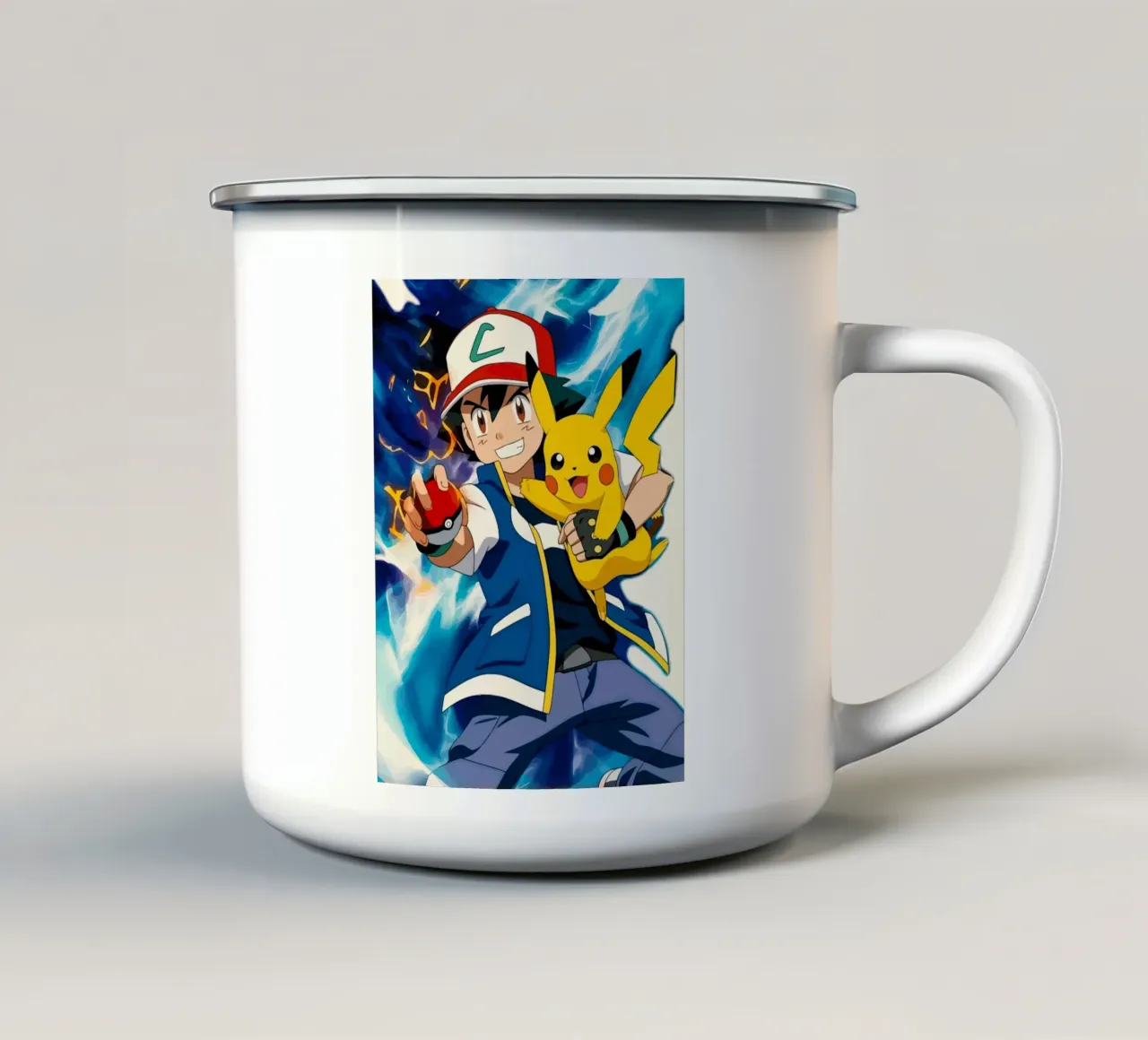 Ash and Pikachu Pokemon tazza in smalto da Dumery Art