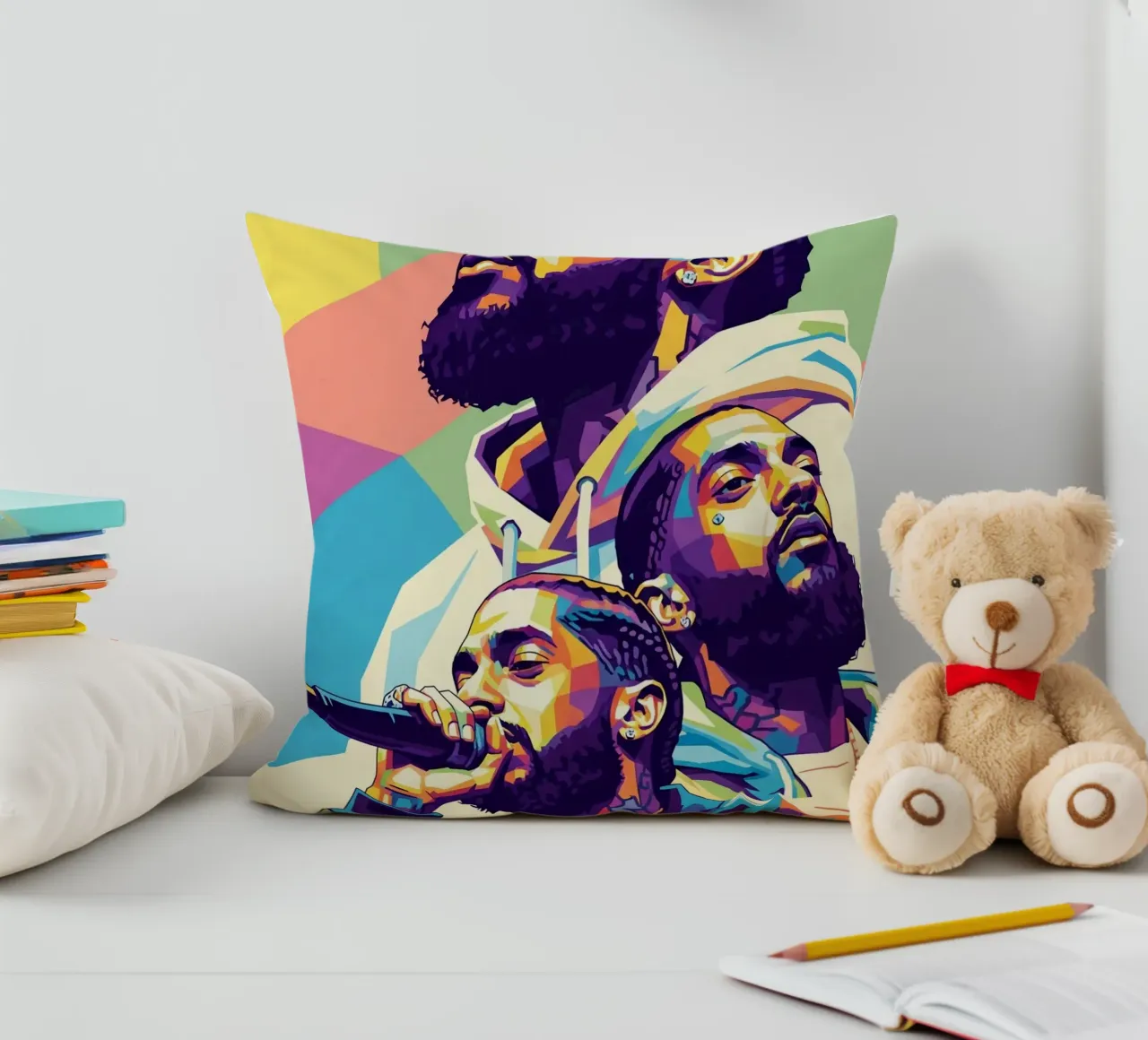 Ritratto pop art di Nipsey Hussle #3 cuscino da Hantamrata