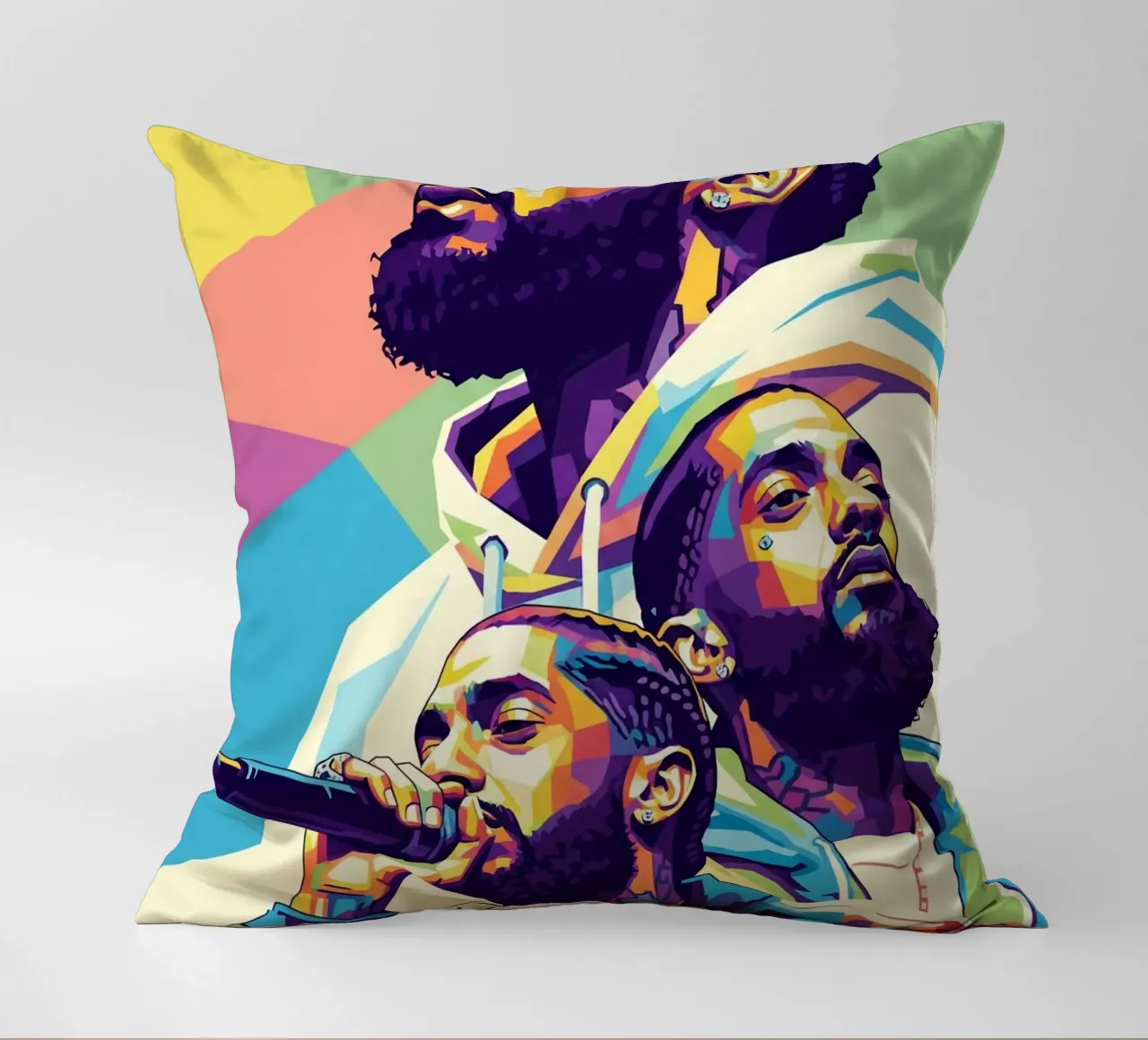 Ritratto pop art di Nipsey Hussle #3 cuscino da Hantamrata