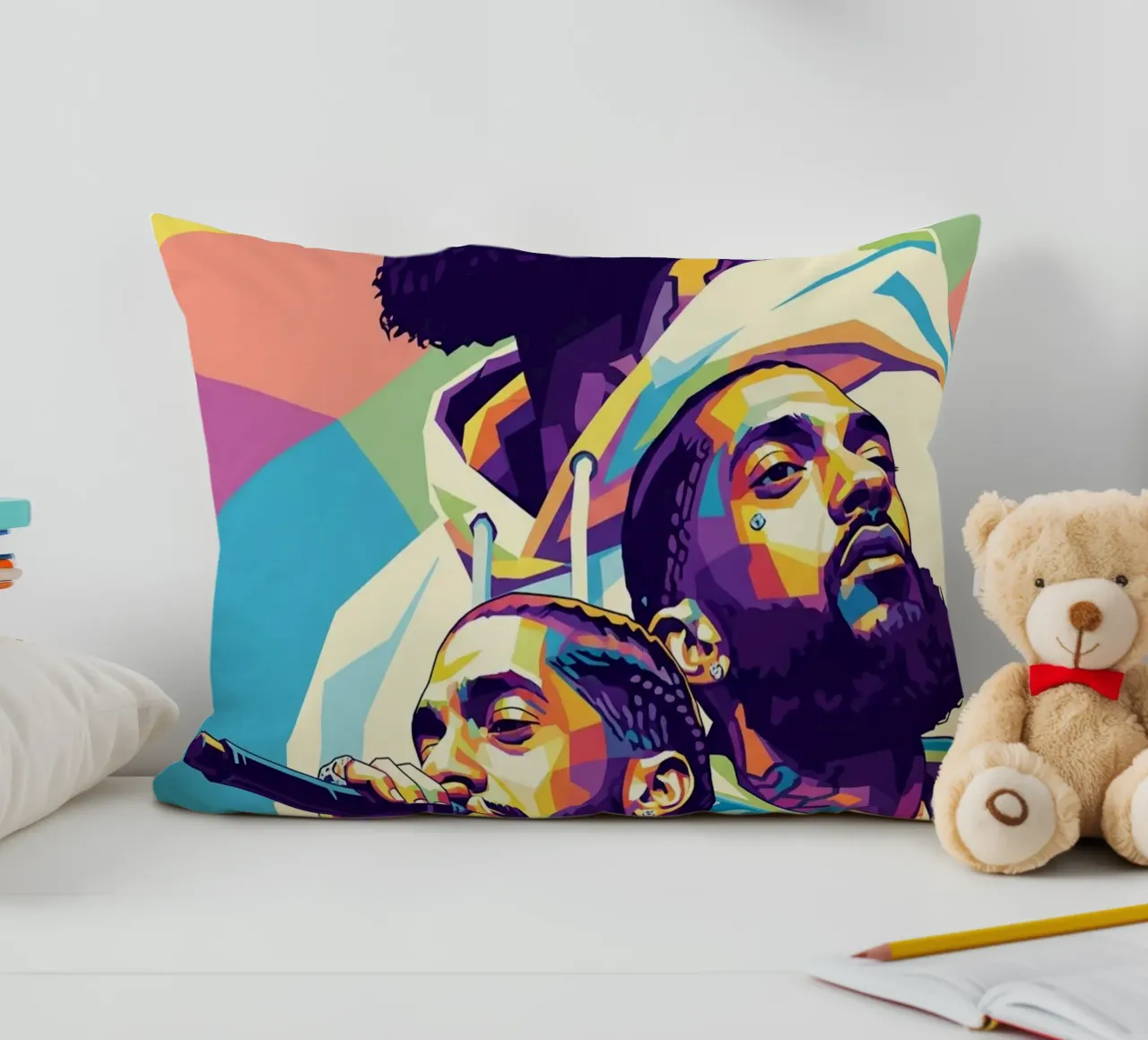 Ritratto pop art di Nipsey Hussle #3 cuscino da Hantamrata