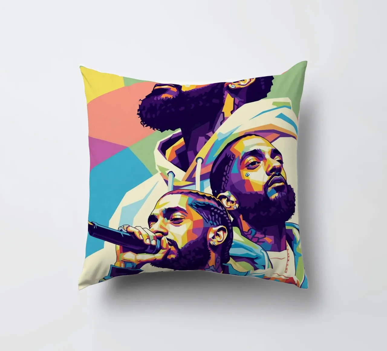 Ritratto pop art di Nipsey Hussle #3 cuscino da Hantamrata