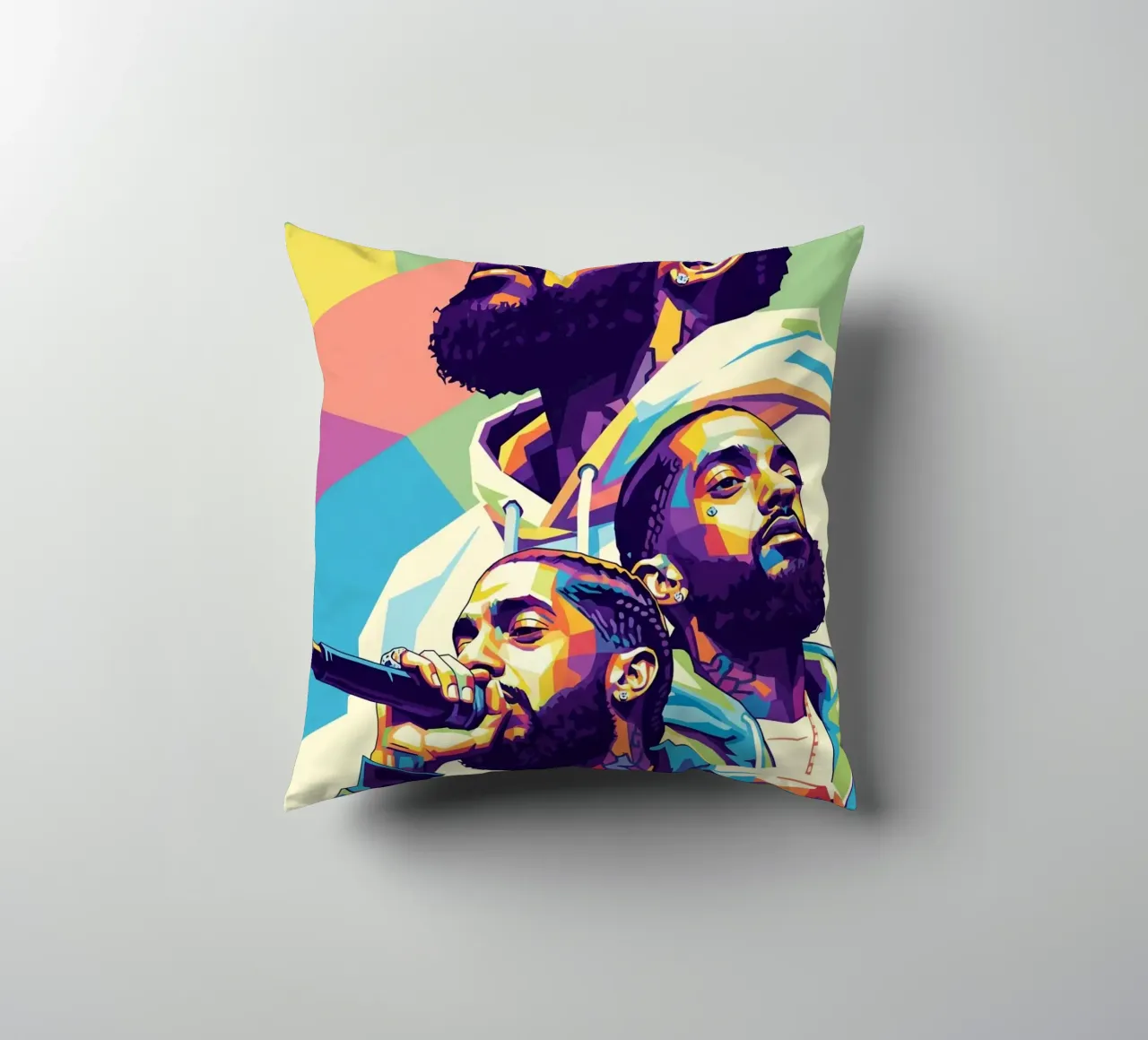 Ritratto pop art di Nipsey Hussle #3 cuscino da Hantamrata
