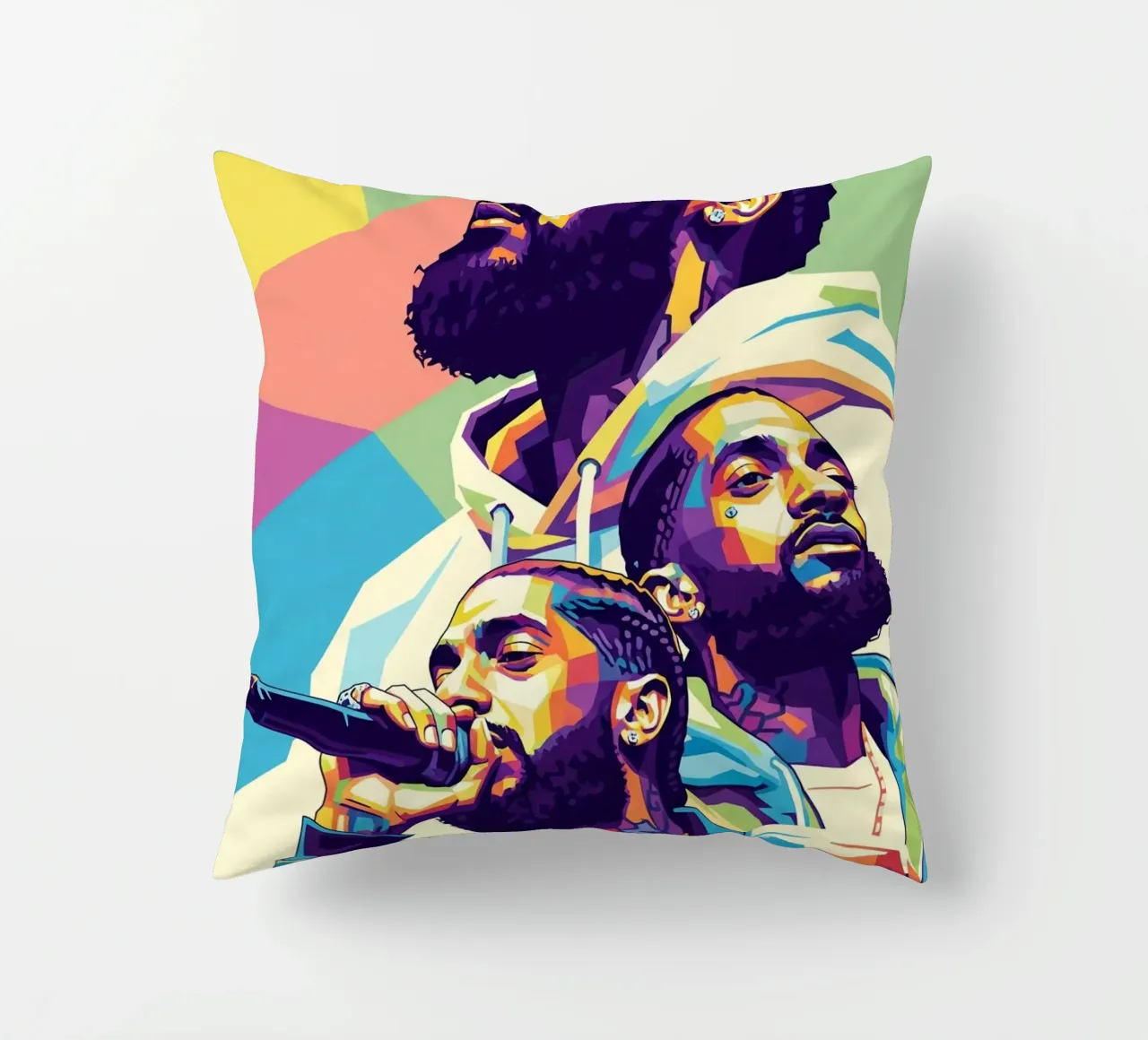 Ritratto pop art di Nipsey Hussle #3 cuscino da Hantamrata