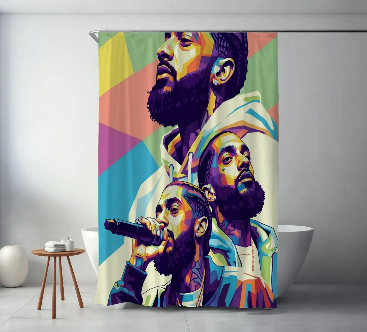 Nipsey Hussle Pop Art Porträt #3 Duschvorhang von Hantamrata