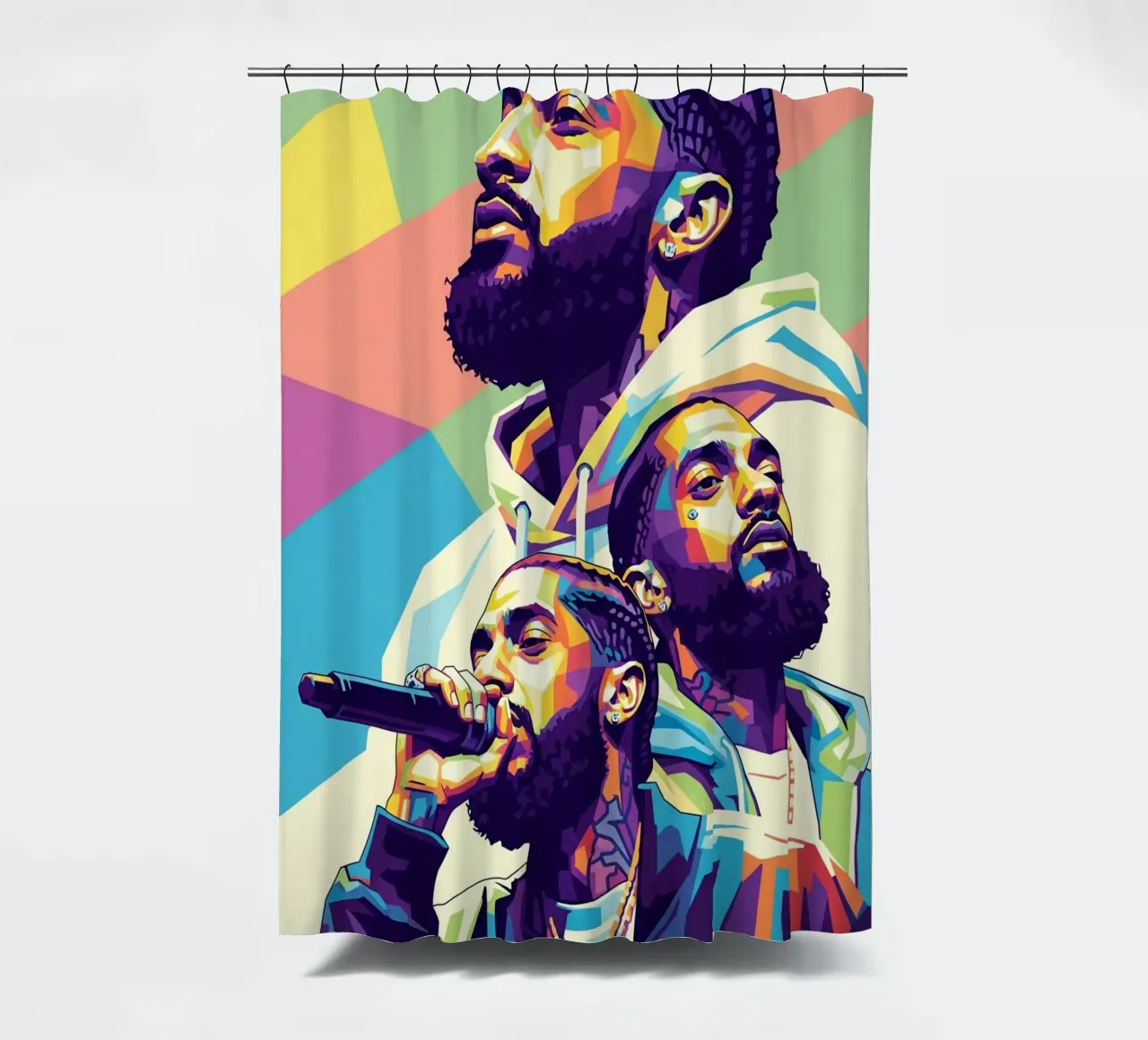 Nipsey Hussle Pop Art Porträt #3 Duschvorhang von Hantamrata