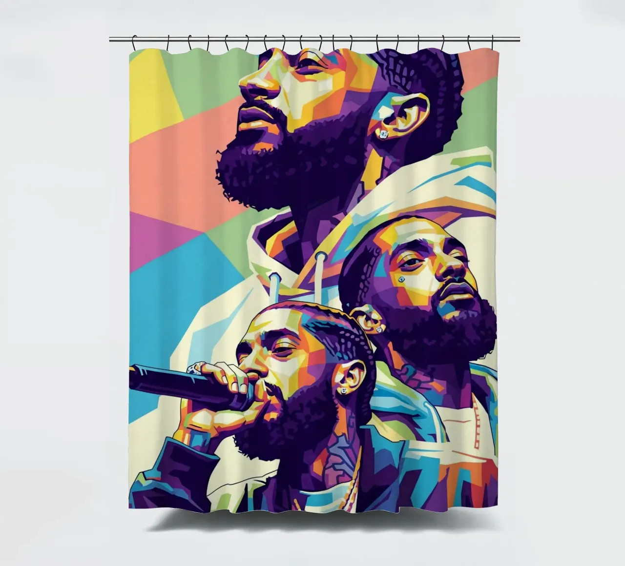 Nipsey Hussle Pop Art Porträt #3 Duschvorhang von Hantamrata