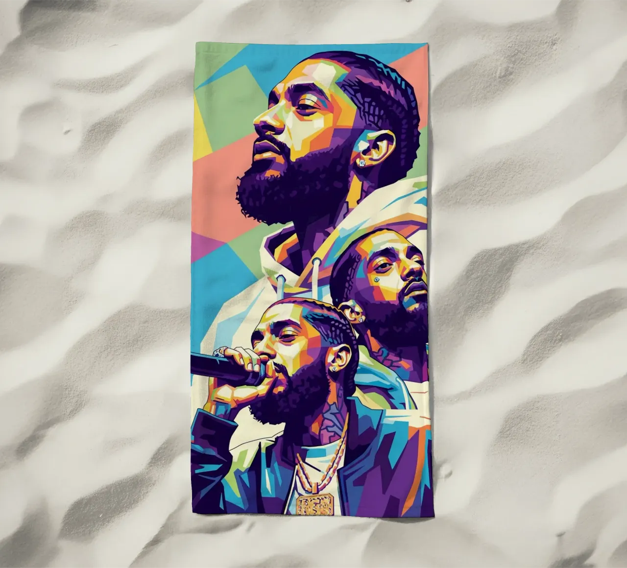 Ritratto pop art di Nipsey Hussle #3 telo mare da Hantamrata