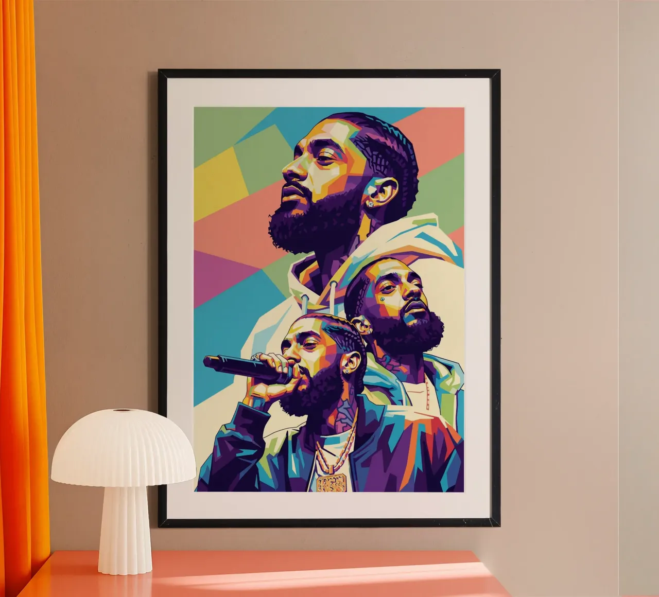 Nipsey Hussle Pop Art Porträt #3 Poster mit Kunststoffrahmen von Hantamrata