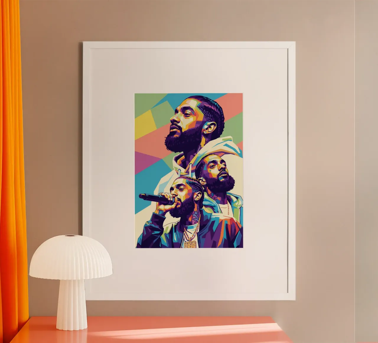 Nipsey Hussle Pop Art Porträt #3 Poster mit Kunststoffrahmen von Hantamrata