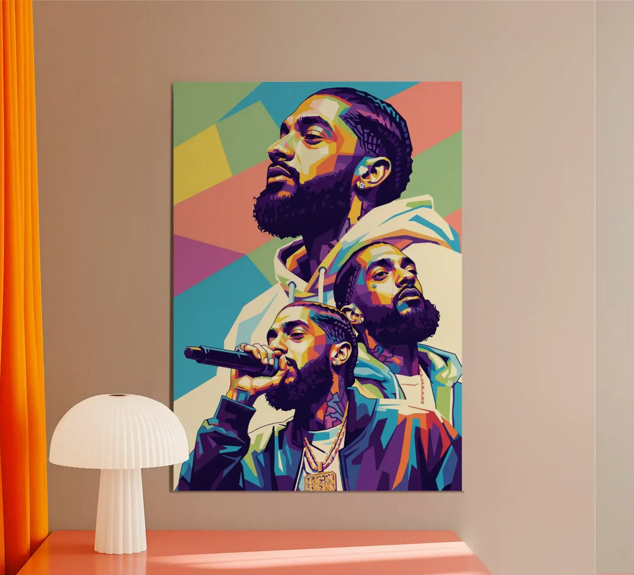 Nipsey Hussle Pop Art Porträt #3 Poster mit Kunststoffrahmen von Hantamrata