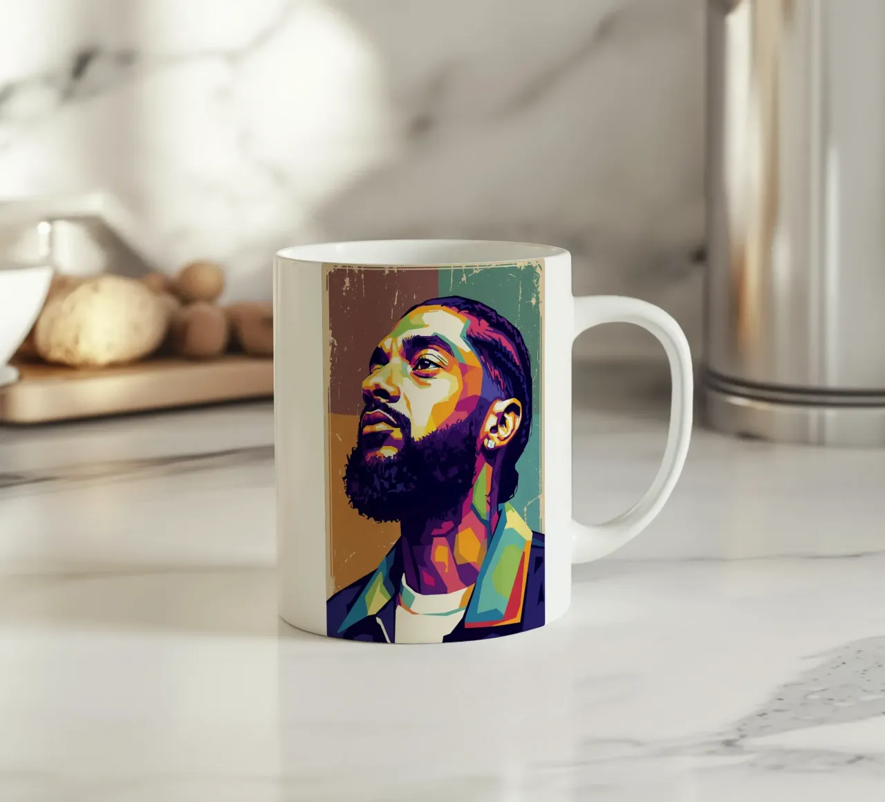 Nipsey Hussle Pop Art Porträt #4 Keramik Tasse von Hantamrata