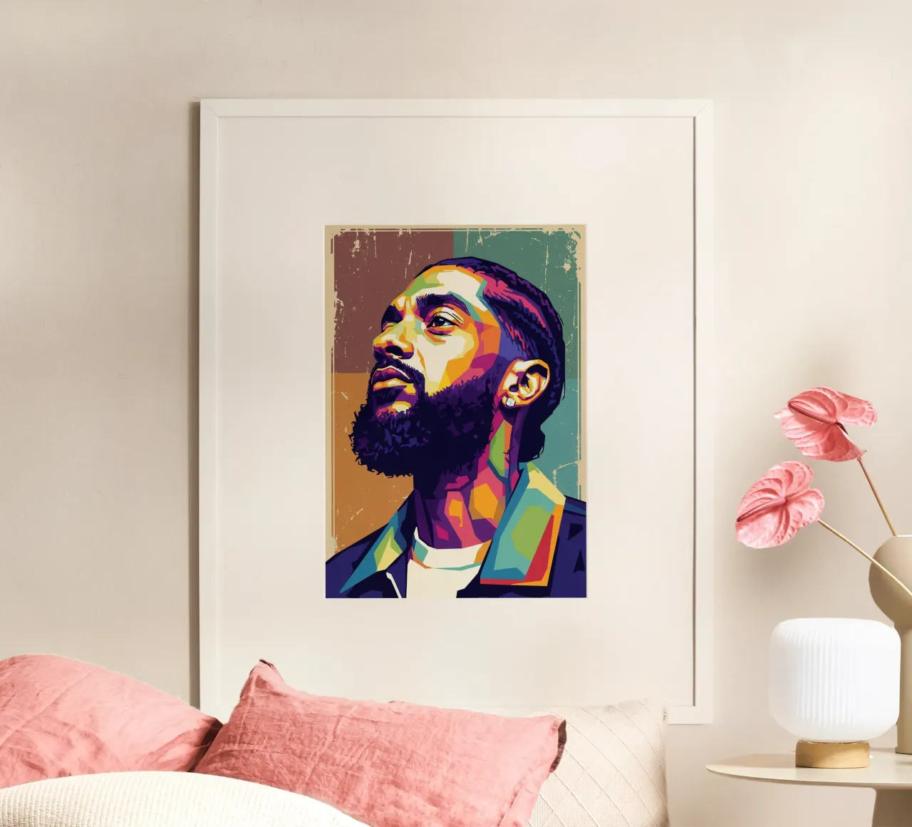 Ritratto pop art di Nipsey Hussle #4 poster con telaio in plastica da Hantamrata