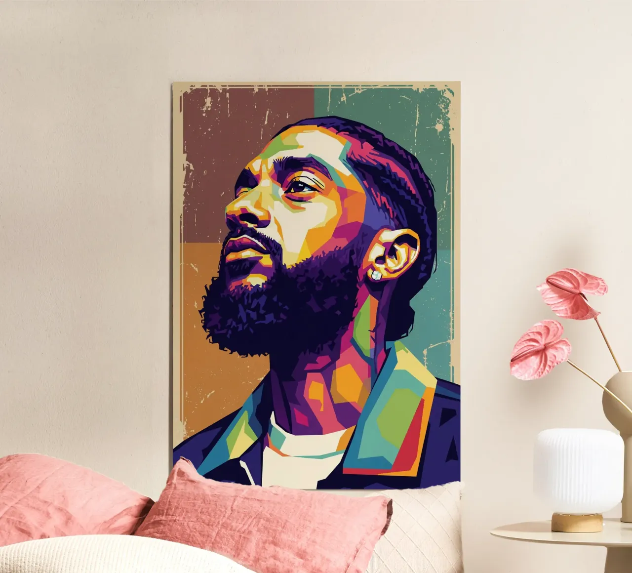 Ritratto pop art di Nipsey Hussle #4 poster con telaio in plastica da Hantamrata