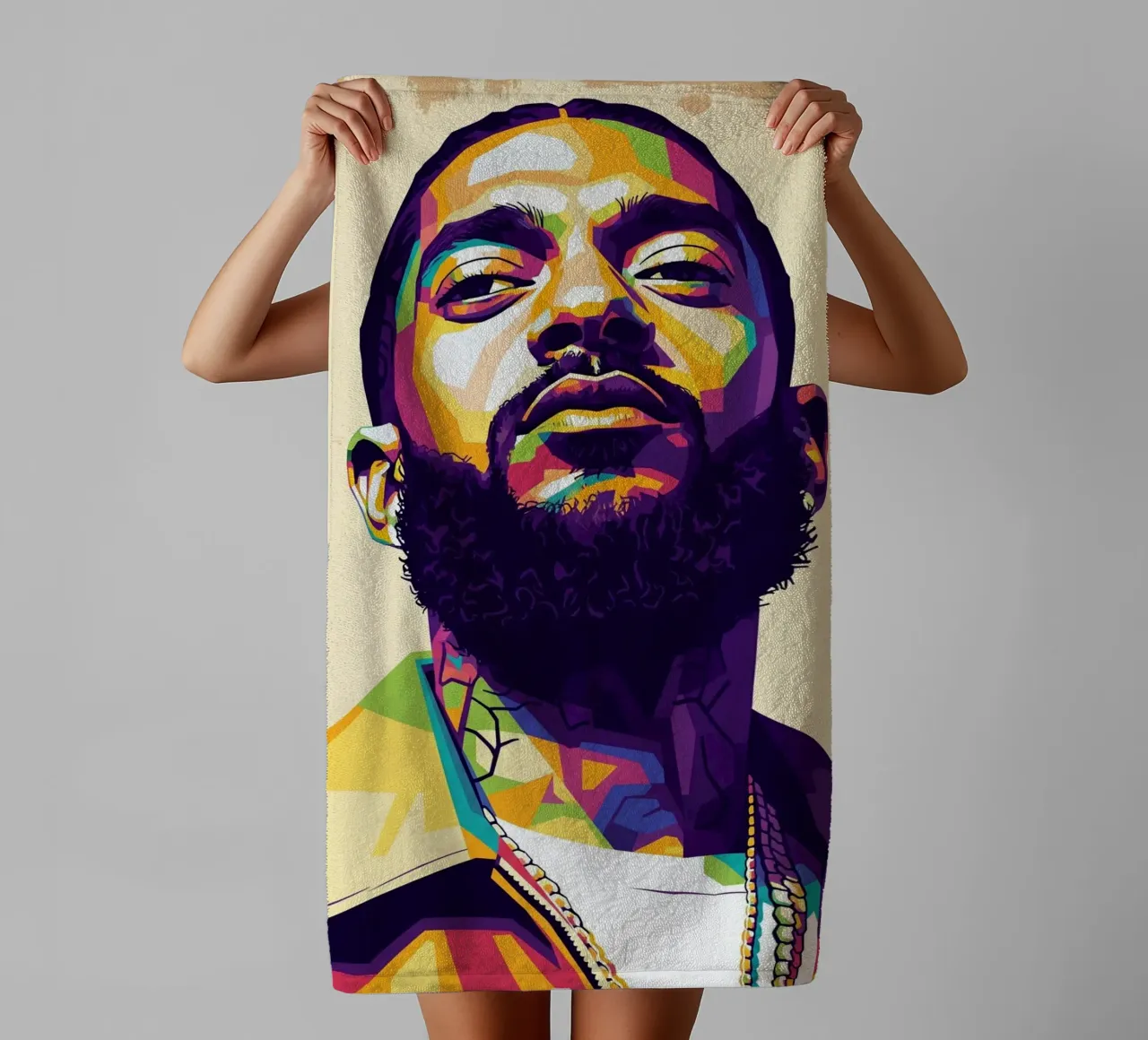 Ritratto pop art di Nipsey Hussle #5 asciugamano da bagno da Hantamrata