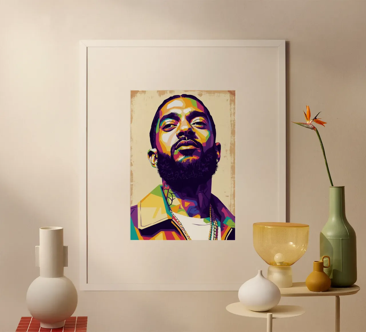 Ritratto pop art di Nipsey Hussle #5 poster con telaio in plastica da Hantamrata