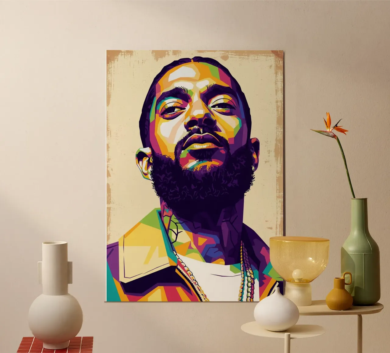 Ritratto pop art di Nipsey Hussle #5 poster con telaio in plastica da Hantamrata