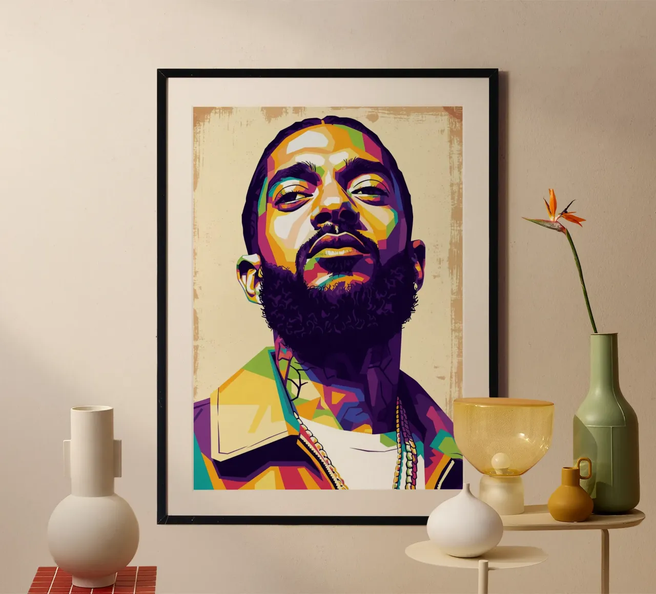 Ritratto pop art di Nipsey Hussle #5 poster con telaio in plastica da Hantamrata