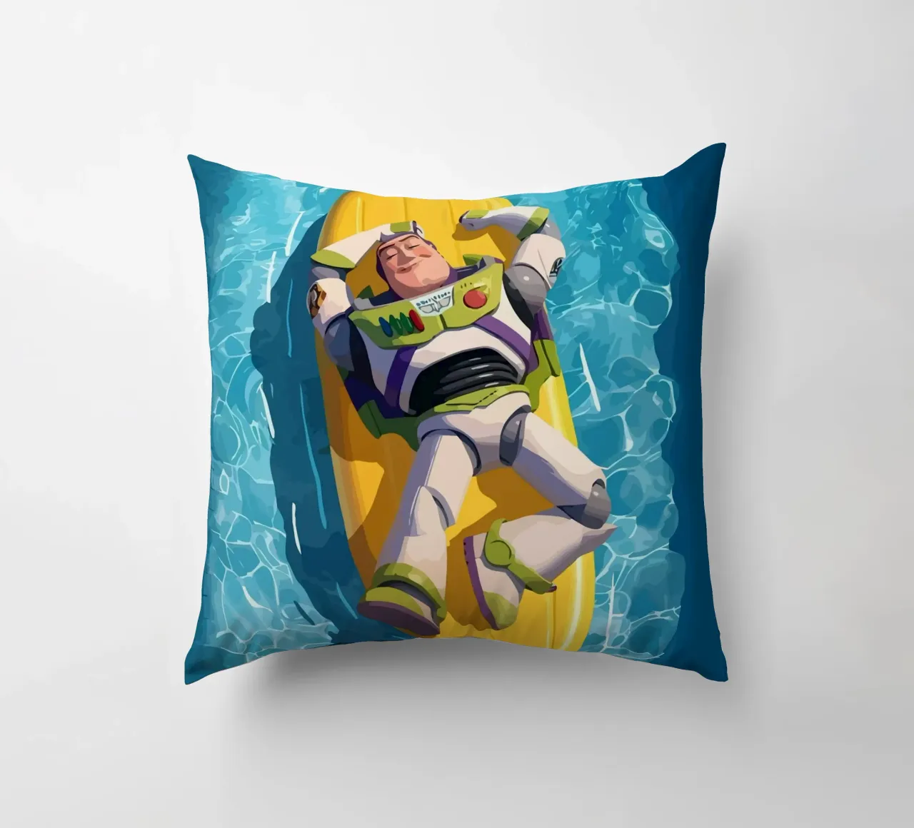 Buzz sleeping on a surfboard cuscino da Dumery Art