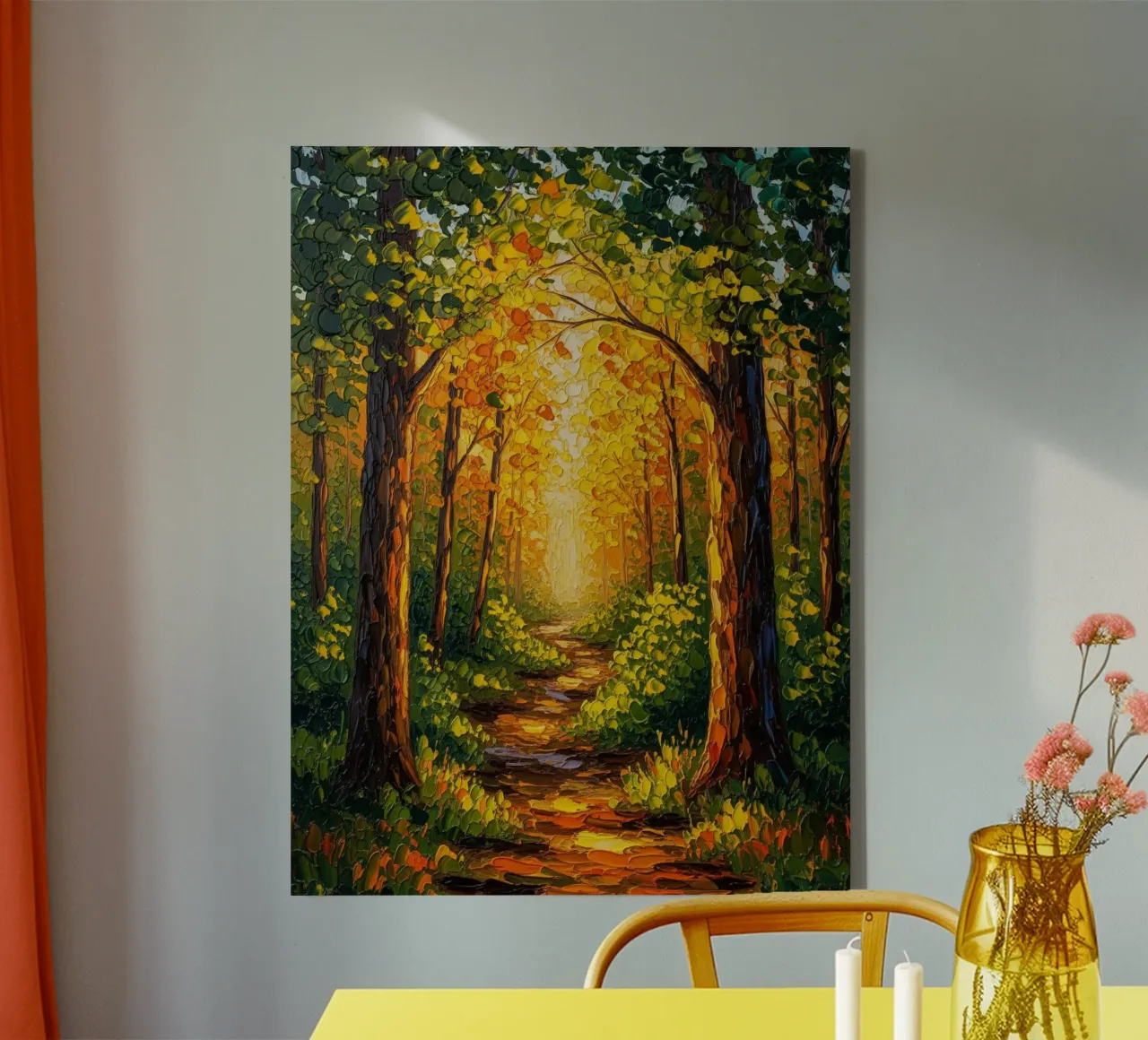 Origineel olieverfschilderij op canvas, handgeschilderd bospad canvas met Baklijst van Artistic-shop