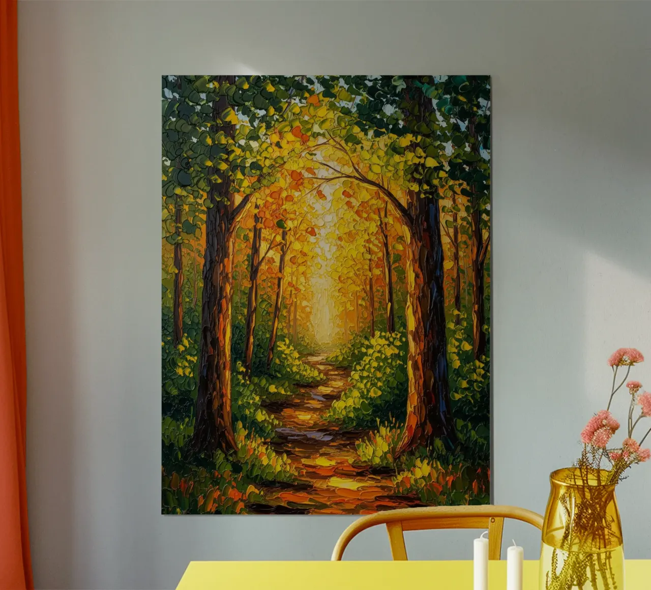Pittura ad olio originale su tela, sentiero forestale dipinto a mano poster con telaio in alluminio da Artistic-shop