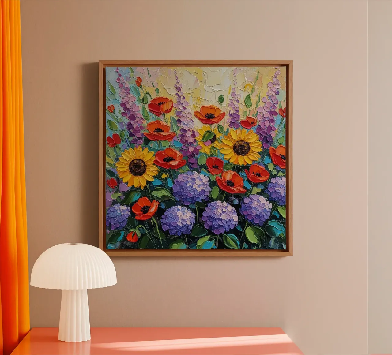 Prato floreale strutturato: papaveri e girasoli vibranti tela con Cornice a cassetta da Artistic-shop