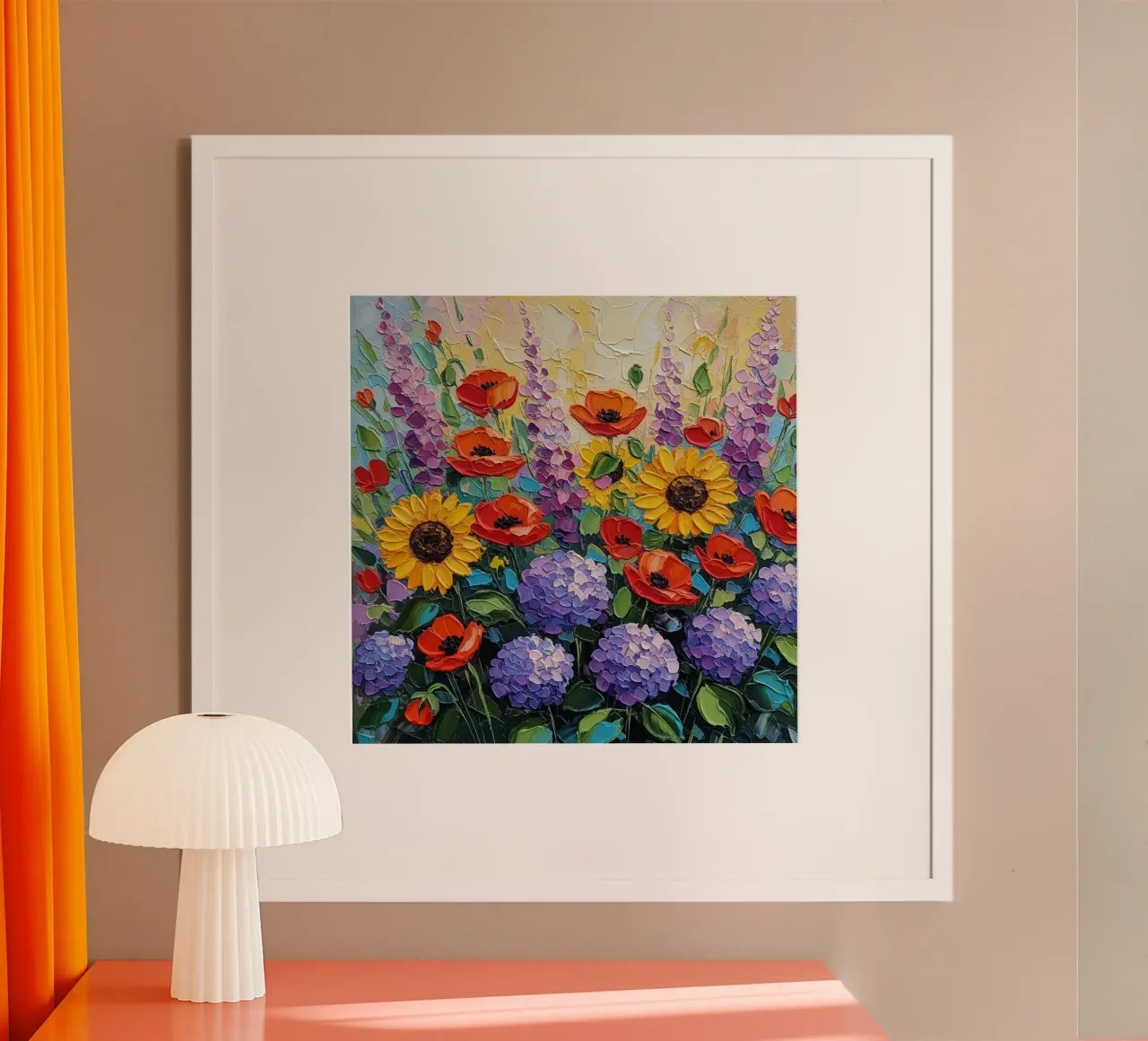 Prato floreale strutturato: papaveri e girasoli vibranti poster da Artistic-shop