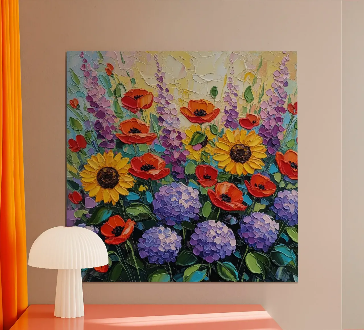 Prato floreale strutturato: papaveri e girasoli vibranti poster da Artistic-shop