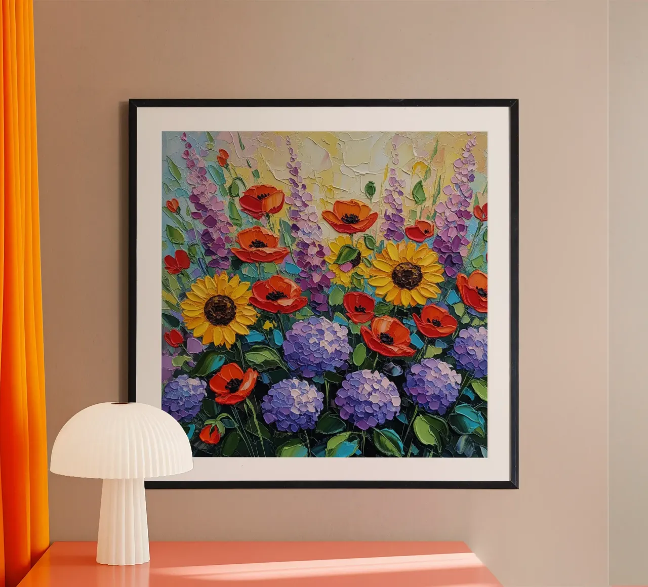 Prato floreale strutturato: papaveri e girasoli vibranti poster da Artistic-shop