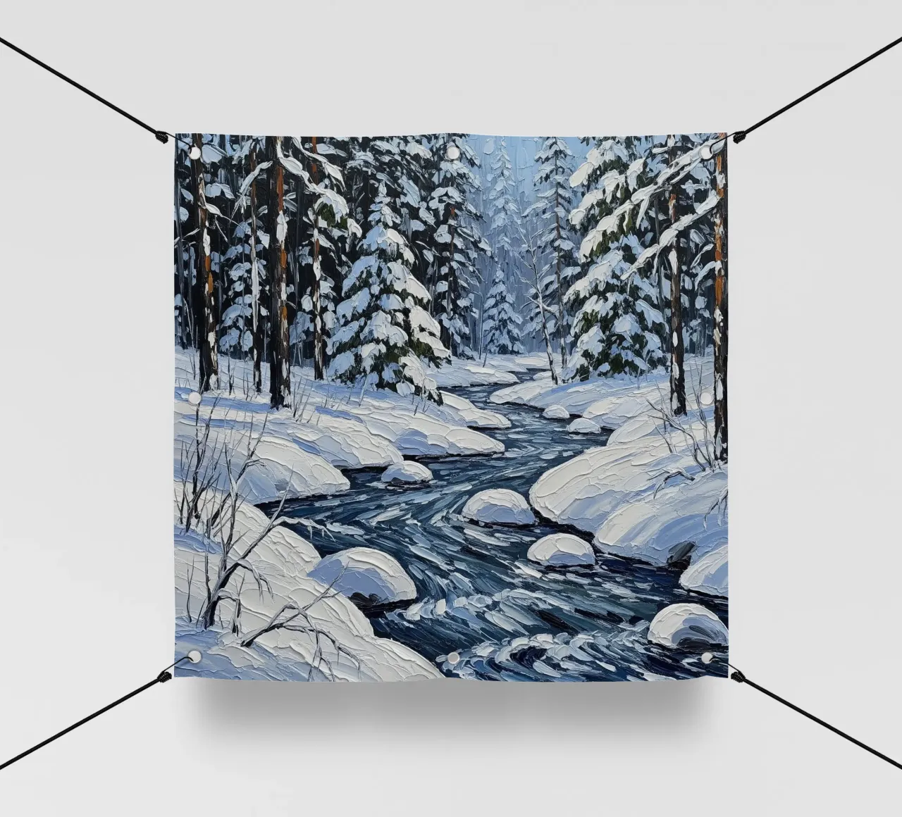 Un dipinto impressionista con texture di un sereno manto nevoso telo in pvc da Artistic-shop