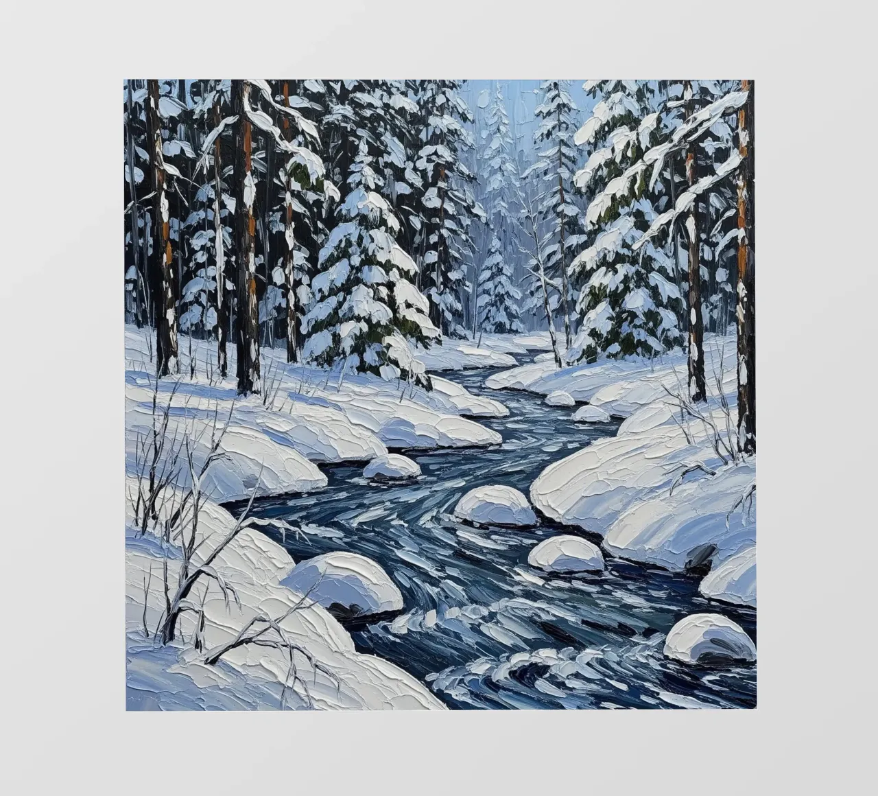 Un dipinto impressionista con texture di un sereno manto nevoso telo in pvc da Artistic-shop