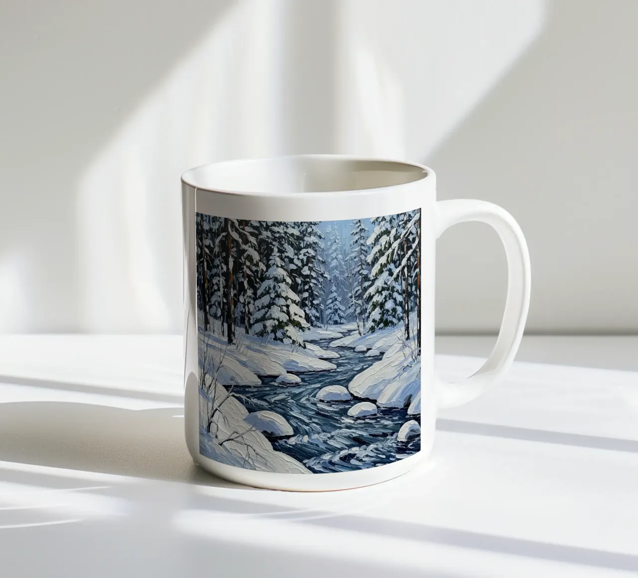 Un dipinto impressionista con texture di un sereno manto nevoso tazza in ceramica da Artistic-shop