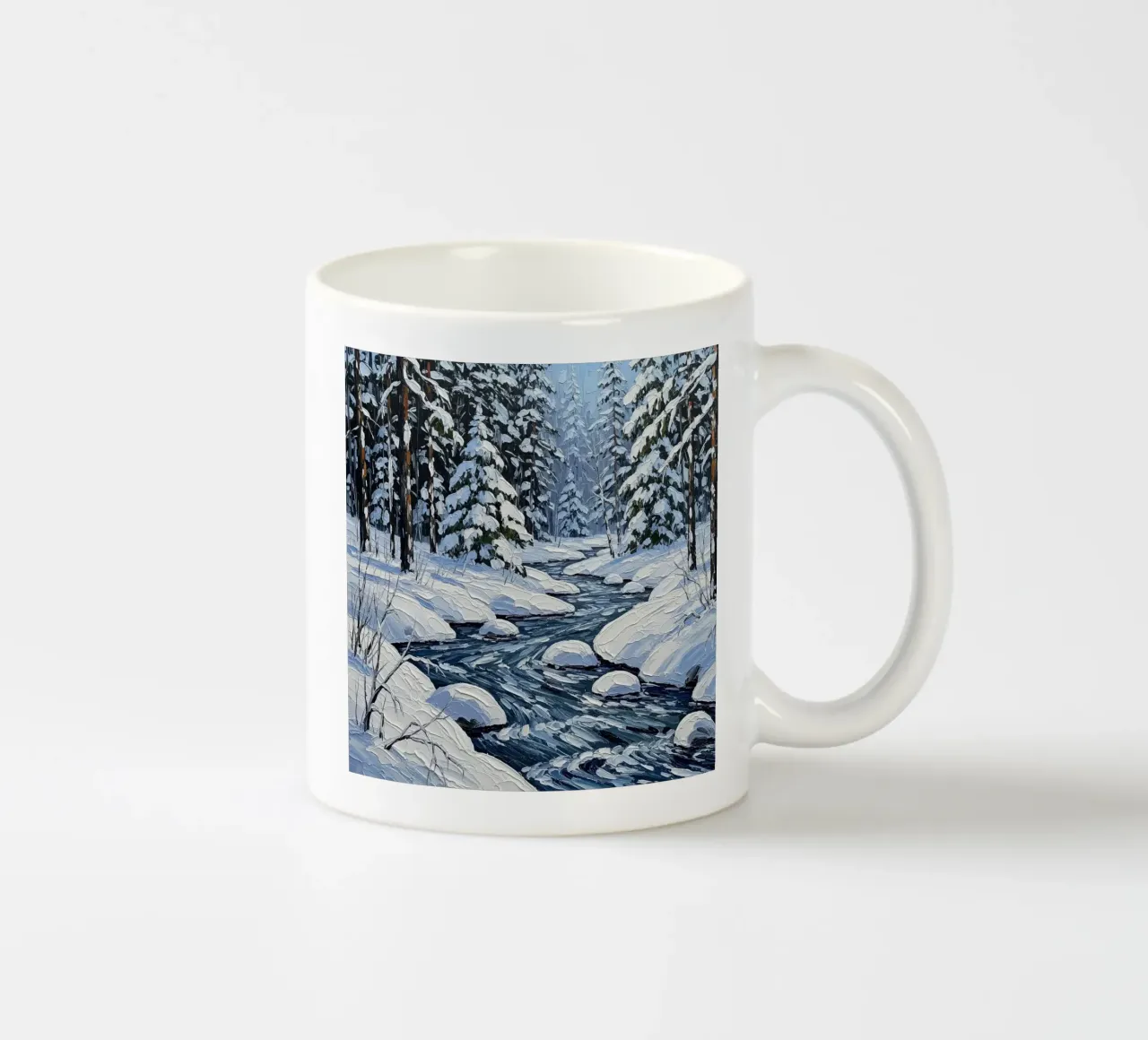 Un dipinto impressionista con texture di un sereno manto nevoso tazza in ceramica da Artistic-shop
