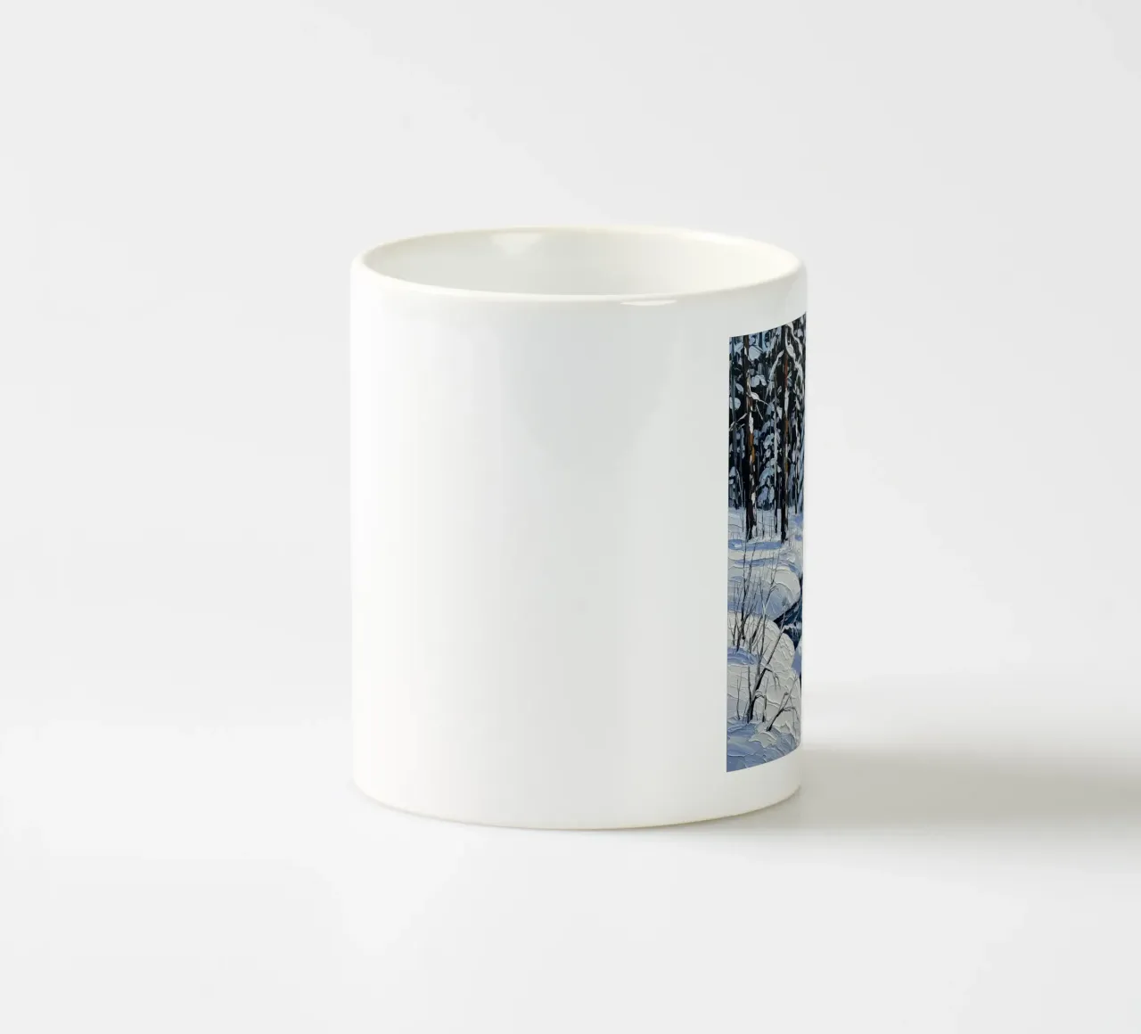 Un dipinto impressionista con texture di un sereno manto nevoso tazza in ceramica da Artistic-shop