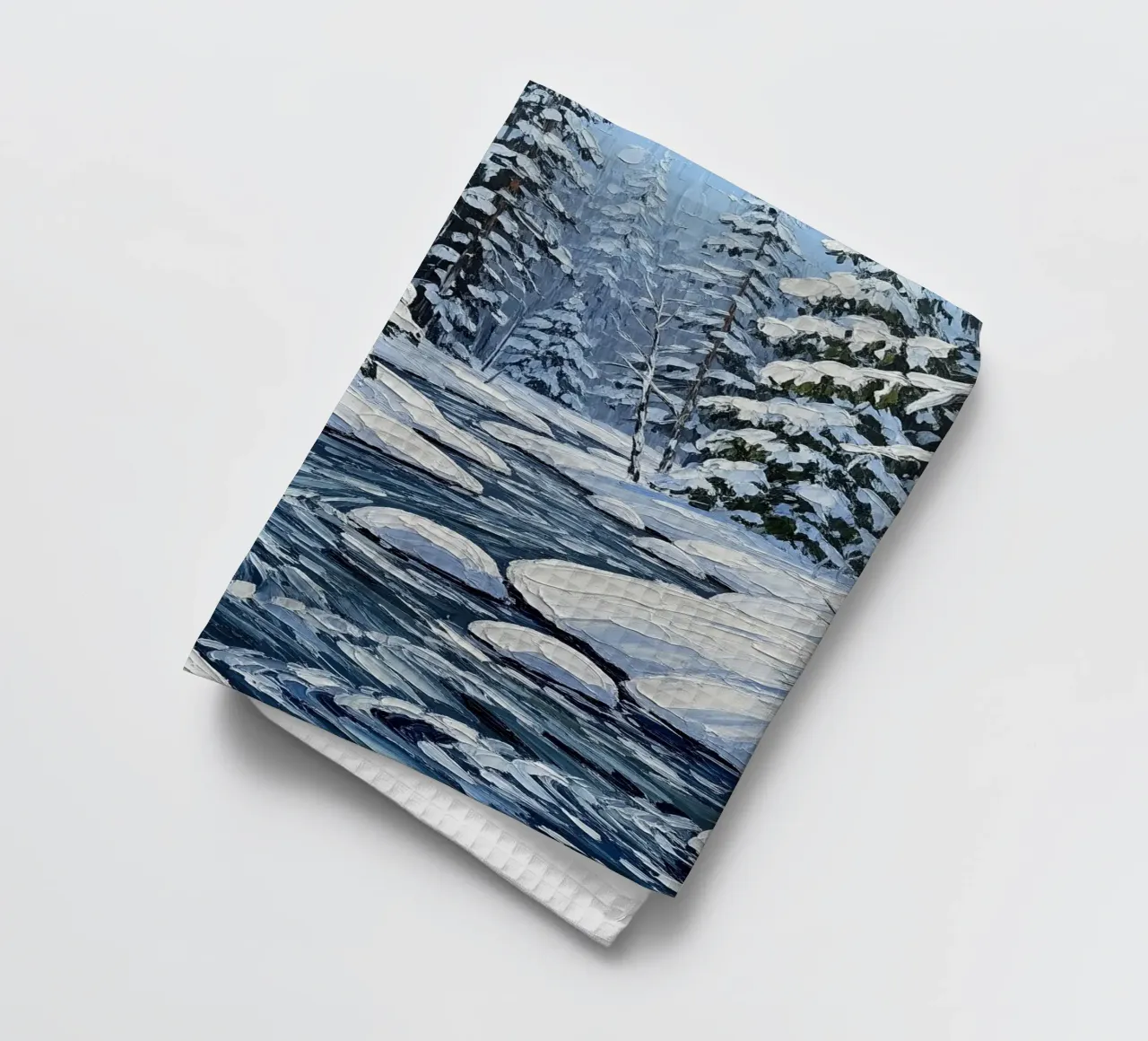 Peinture impressionniste texturée d'un paysage serein recouvert de neige torchon de Artistic-shop