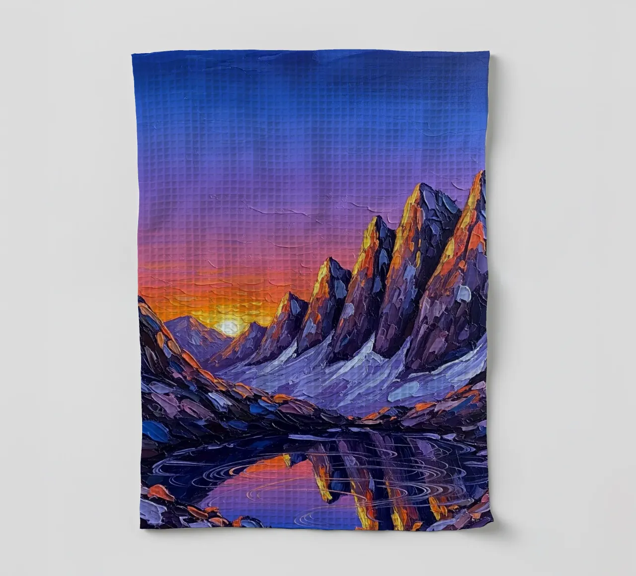 Coucher de soleil radieux dans les Alpes : Un chef-d'œuvre impressionniste texturé torchon de Artistic-shop