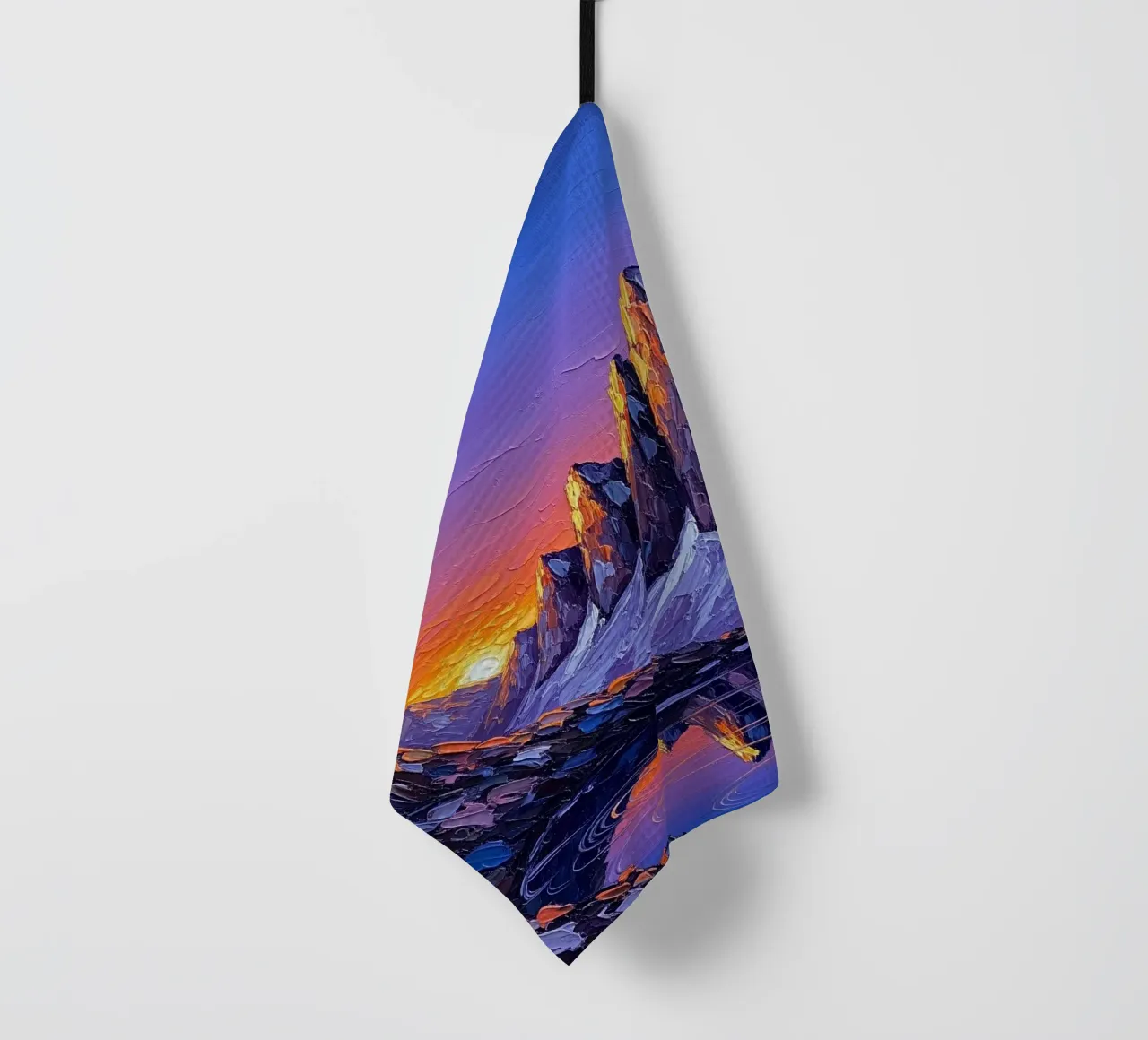 Coucher de soleil radieux dans les Alpes : Un chef-d'œuvre impressionniste texturé torchon de Artistic-shop