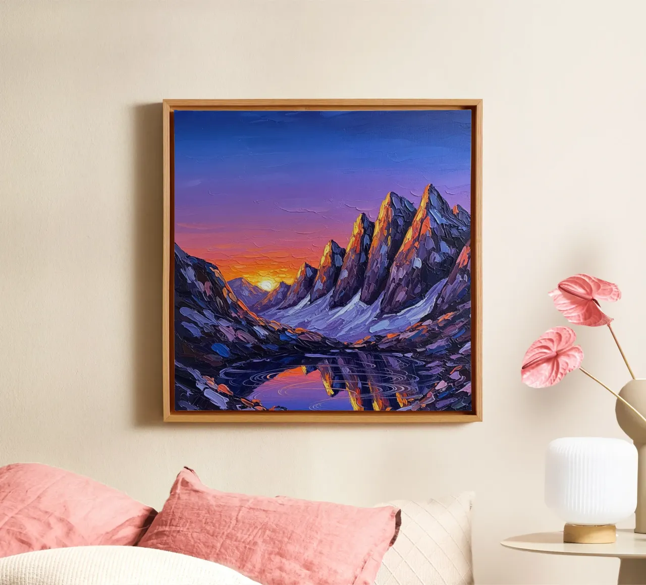 Radioso tramonto alpino: Un capolavoro impressionista dalla texture intensa tela con Cornice a cassetta da Artistic-shop