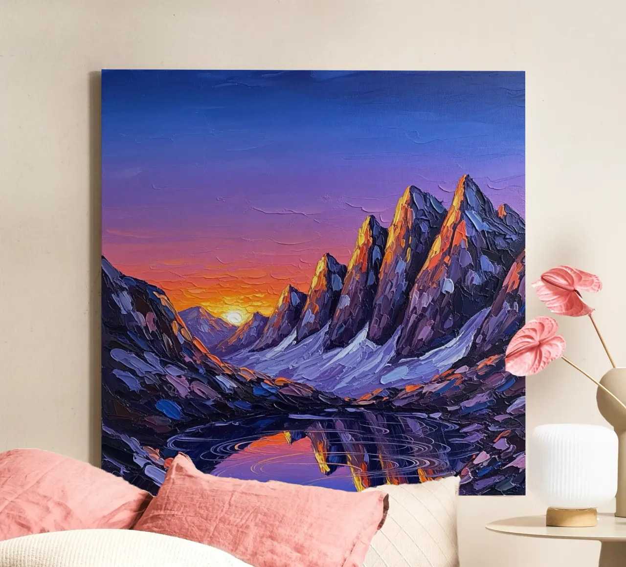 Radioso tramonto alpino: Un capolavoro impressionista dalla texture intensa tela con Cornice a cassetta da Artistic-shop