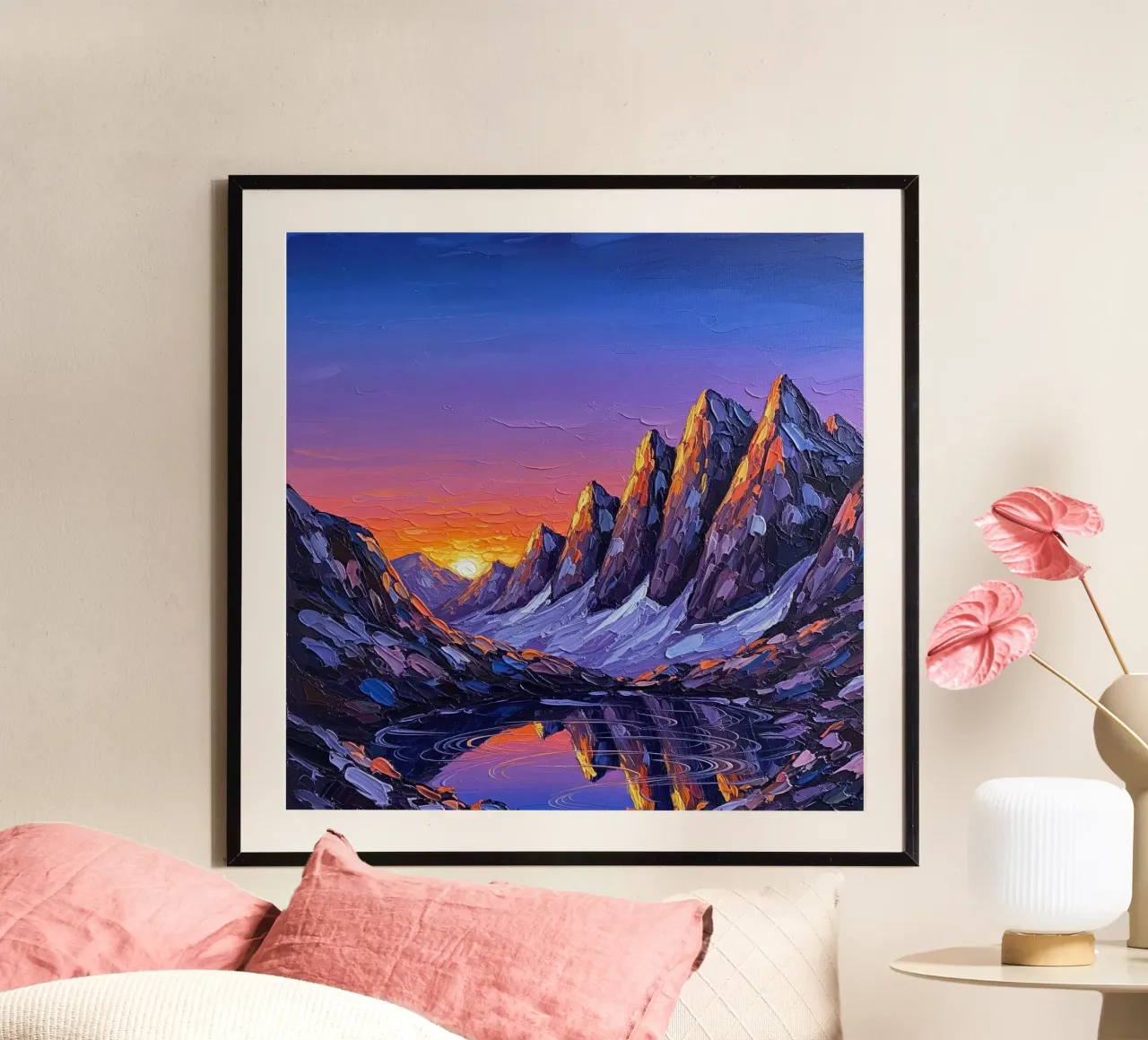 Radioso tramonto alpino: Un capolavoro impressionista dalla texture intensa poster da Artistic-shop