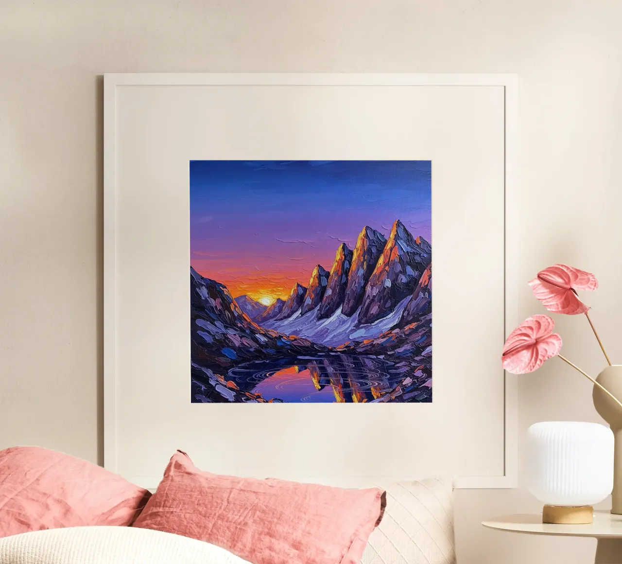 Radioso tramonto alpino: Un capolavoro impressionista dalla texture intensa poster da Artistic-shop