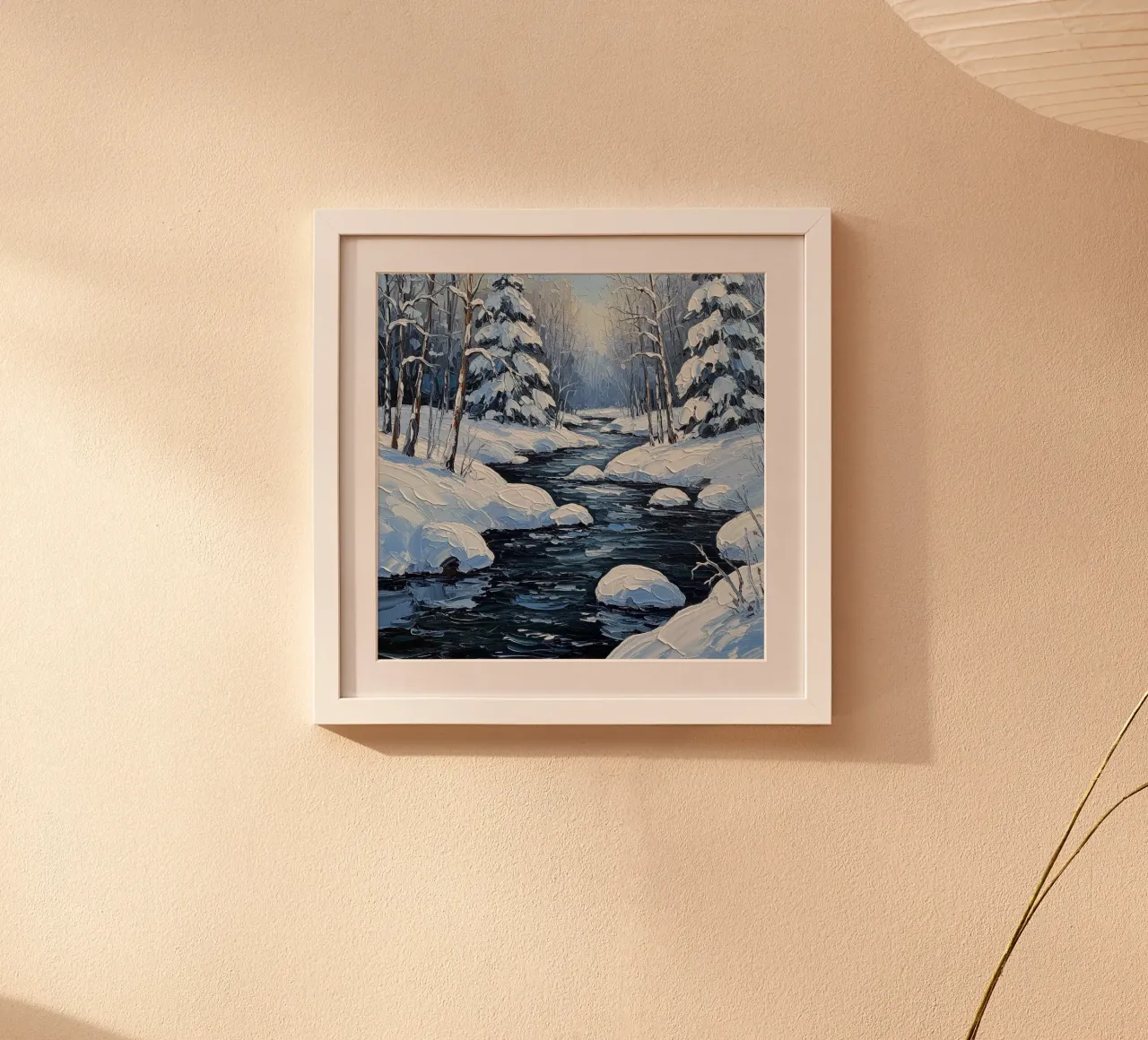Winterliche Gelassenheit: Ein strukturiertes Ölgemälde eines verschneiten Waldes S Poster mit Aluminium Rahmen von Artistic-shop
