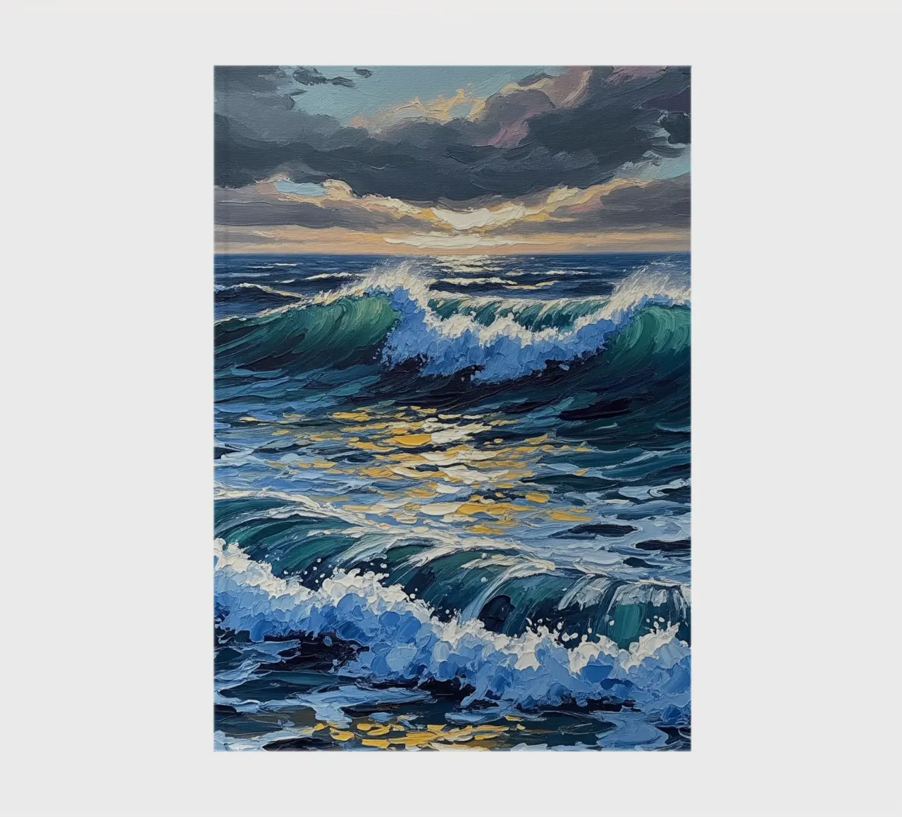 Azure Depths and Golden Crests: A Textured Seascape of Dynam notebook by Artistic-shop